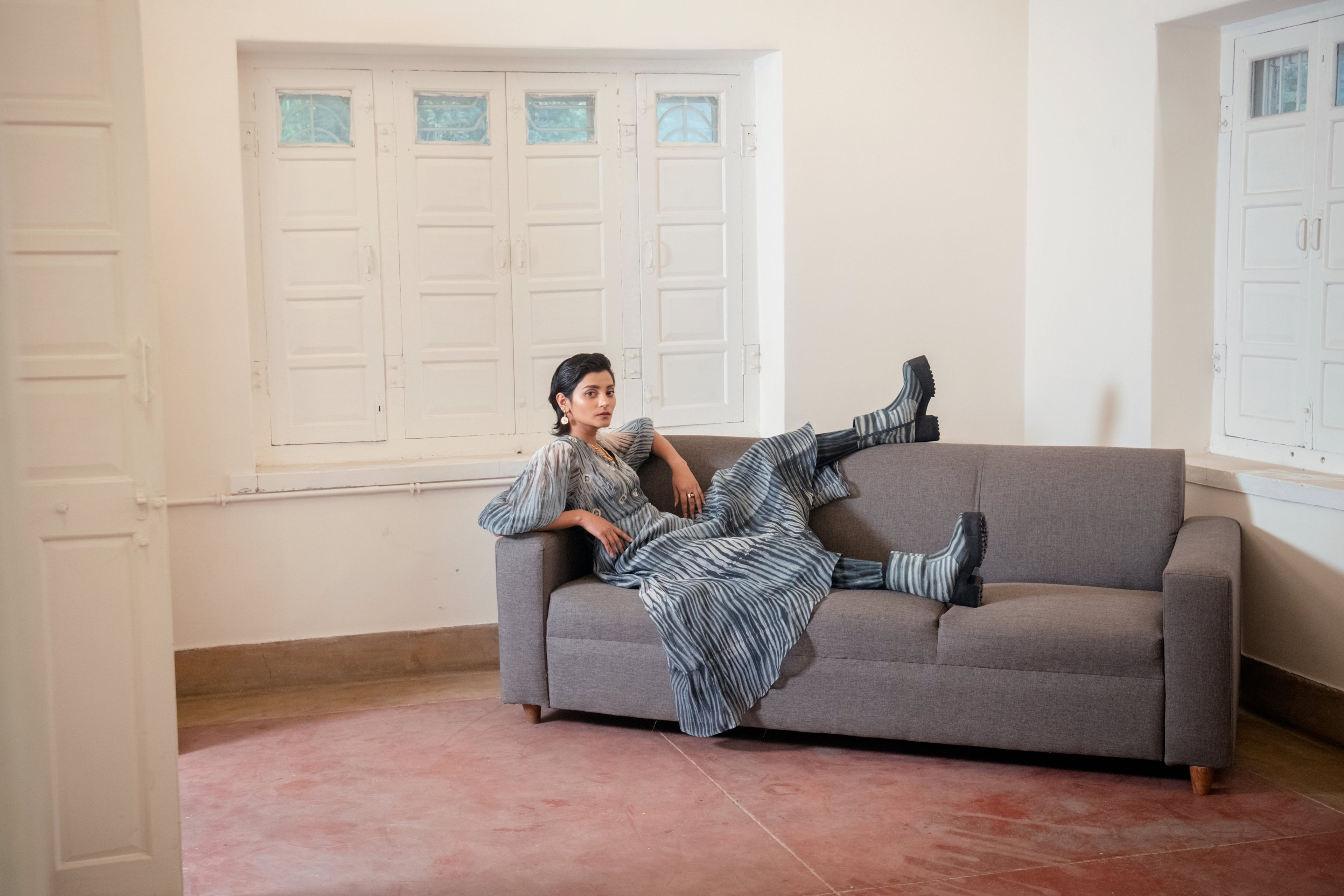 Orion Star by The Loom Art with Blue, Casual Wear, Chanderi organza Silk, Embroidered, July Sale, July Sale 2023, Lucid Dreams by The Loom Art, Luicid Dream, Maxi Dresses, Organic, Womenswear at Kamakhyaa for sustainable fashion