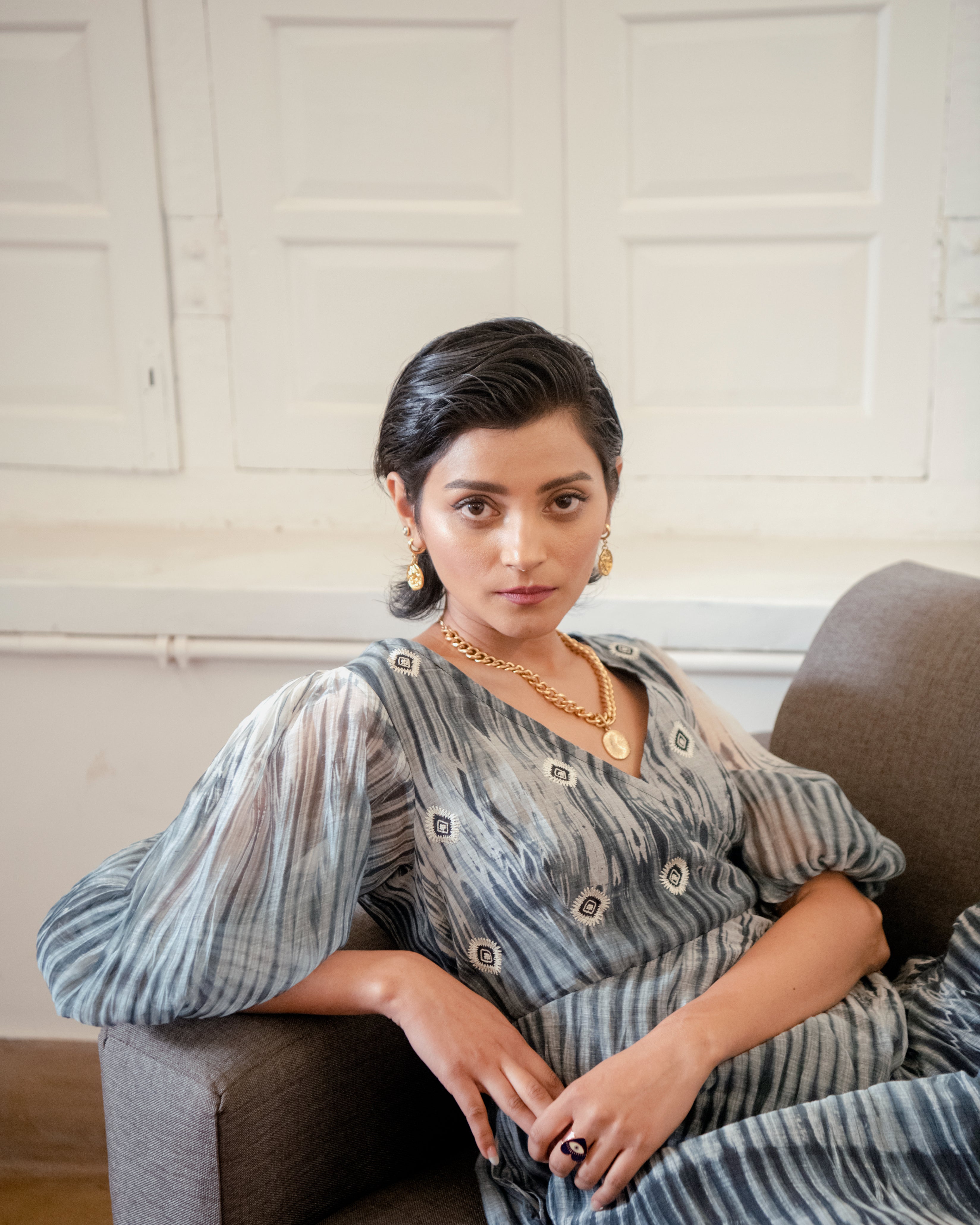 Orion Star by The Loom Art with Blue, Casual Wear, Chanderi organza Silk, Embroidered, July Sale, July Sale 2023, Lucid Dreams by The Loom Art, Luicid Dream, Maxi Dresses, Organic, Womenswear at Kamakhyaa for sustainable fashion