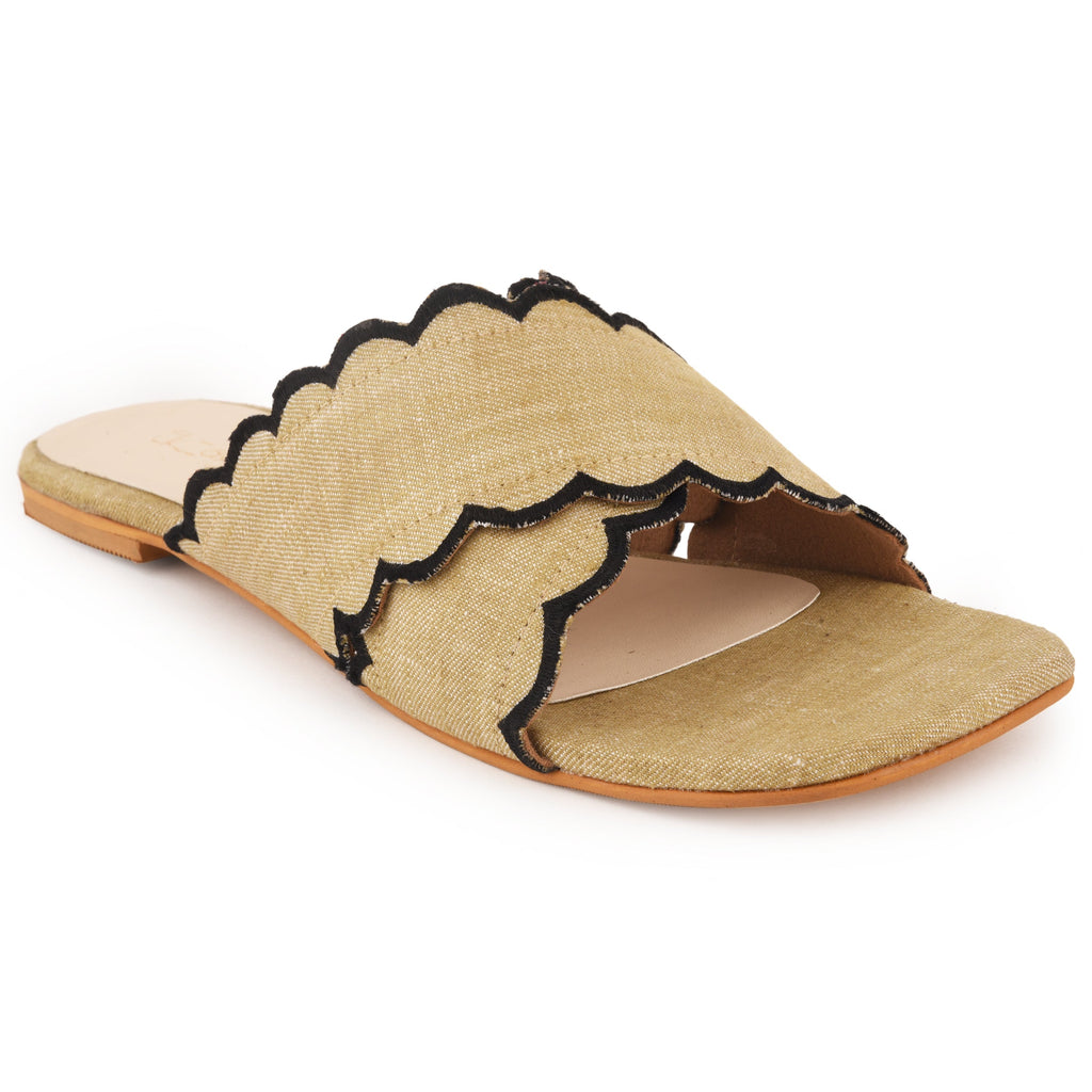 Beige Flats with Lace by EK_agga with Beige, Casual Wear, Flats, Industrial fabric, Less than $50, Party Wear, Solids, Square toe, Vegan at Kamakhyaa for sustainable fashion