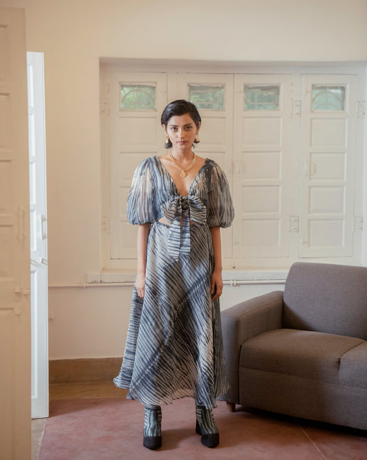 Orion Star by The Loom Art with Blue, Casual Wear, Chanderi organza Silk, Embroidered, July Sale, July Sale 2023, Lucid Dreams by The Loom Art, Luicid Dream, Maxi Dresses, Organic, Womenswear at Kamakhyaa for sustainable fashion