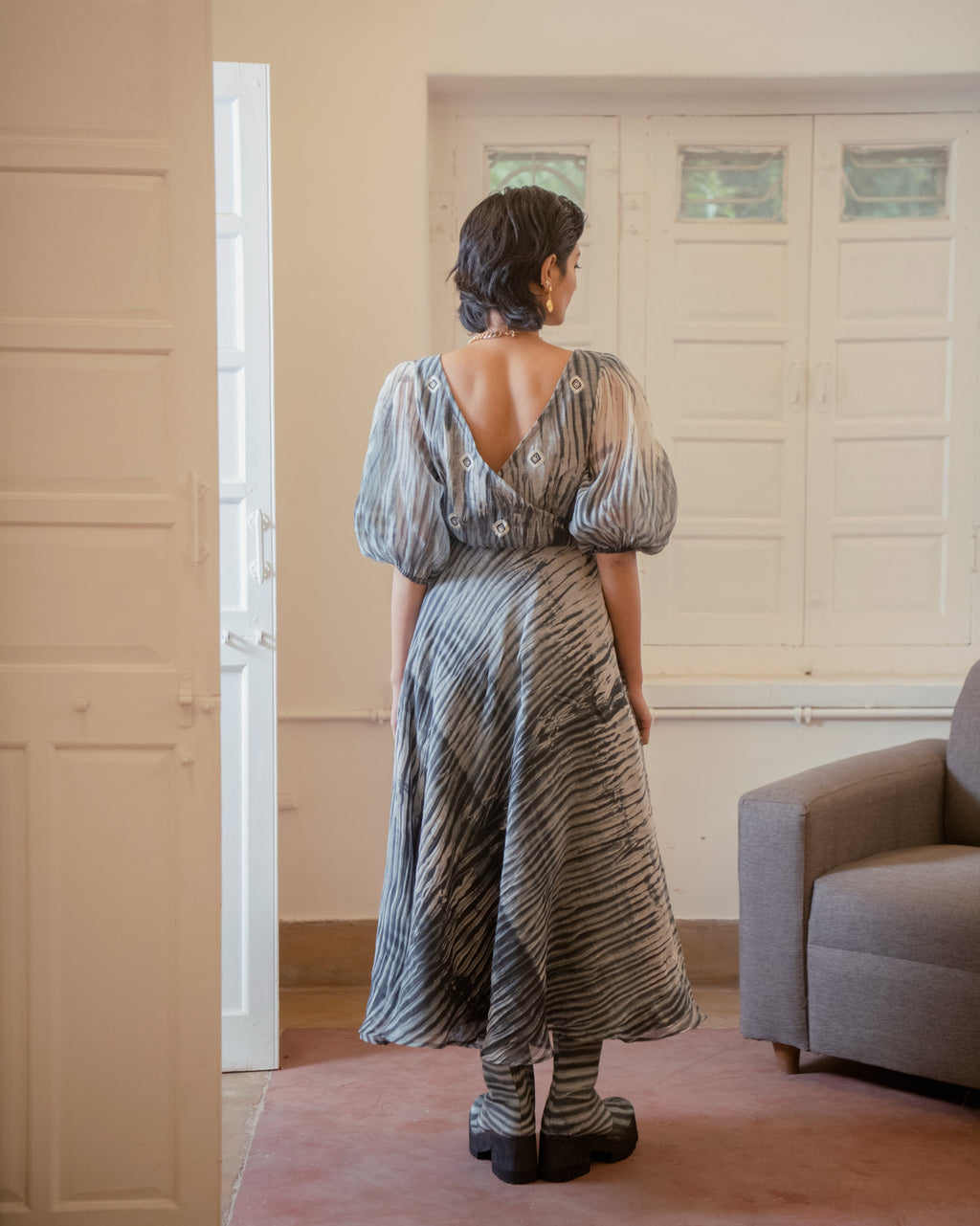 Orion Star by The Loom Art with Blue, Casual Wear, Chanderi organza Silk, Embroidered, July Sale, July Sale 2023, Lucid Dreams by The Loom Art, Luicid Dream, Maxi Dresses, Organic, Womenswear at Kamakhyaa for sustainable fashion