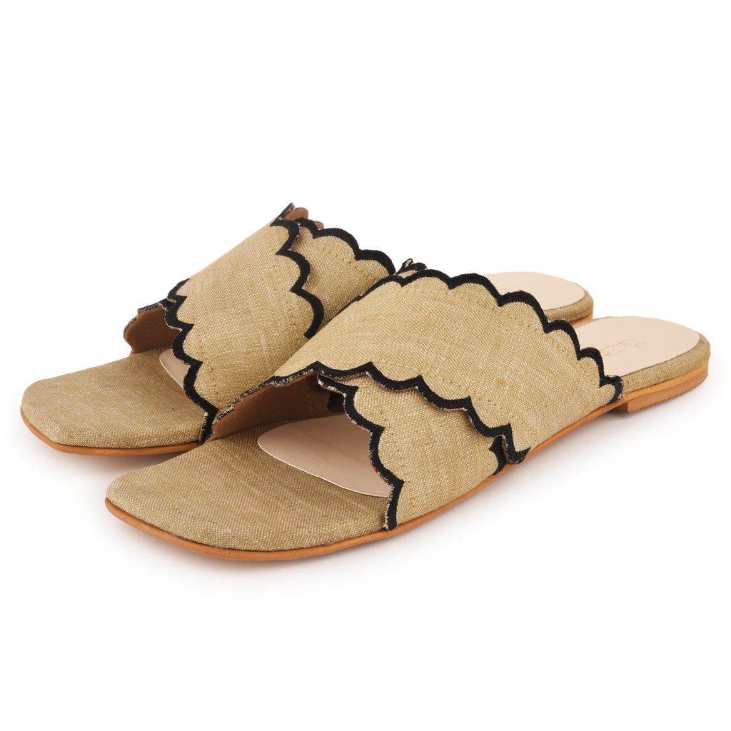 Beige Flats with Lace by EK_agga with Beige, Casual Wear, Flats, Industrial fabric, Less than $50, Party Wear, Solids, Square toe, Vegan at Kamakhyaa for sustainable fashion