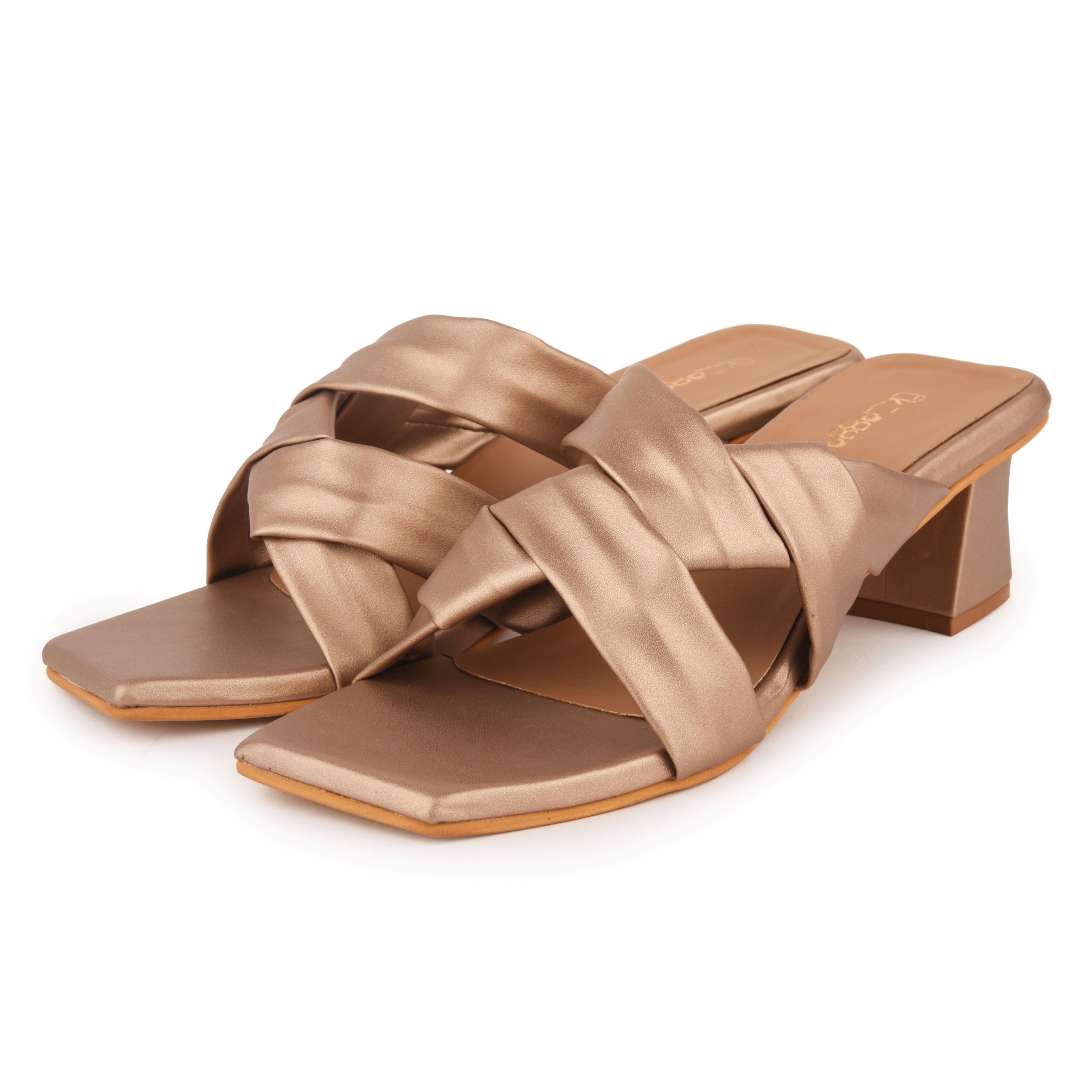 Red Metallic Party Heels by EK_agga with Gold, Heels, Less than $50, Party Wear, Patent leather, Red, Regular Fit, Solids, Square toe, Vegan at Kamakhyaa for sustainable fashion