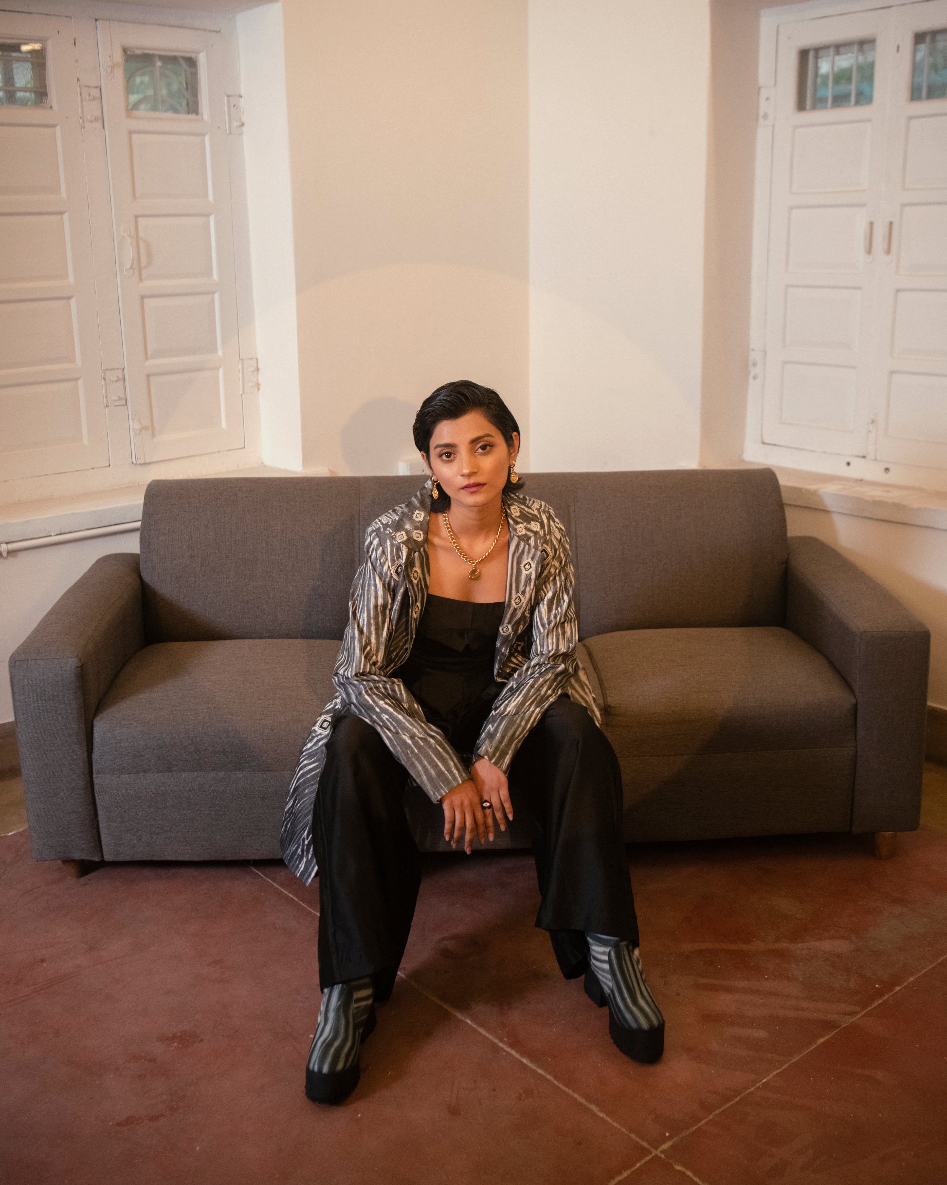 Luna Three Piece Set by The Loom Art with Black, Casual Wear, Co-ord Sets, Handwoven Chanderi Silk, July Sale, July Sale 2023, Lucid Dreams by The Loom Art, Luicid Dream, Office, Office Wear, Office Wear Co-ords, Organic, party, Party Wear Co-ords, Relaxed Fit, Solids, Womenswear at Kamakhyaa for sustainable fashion