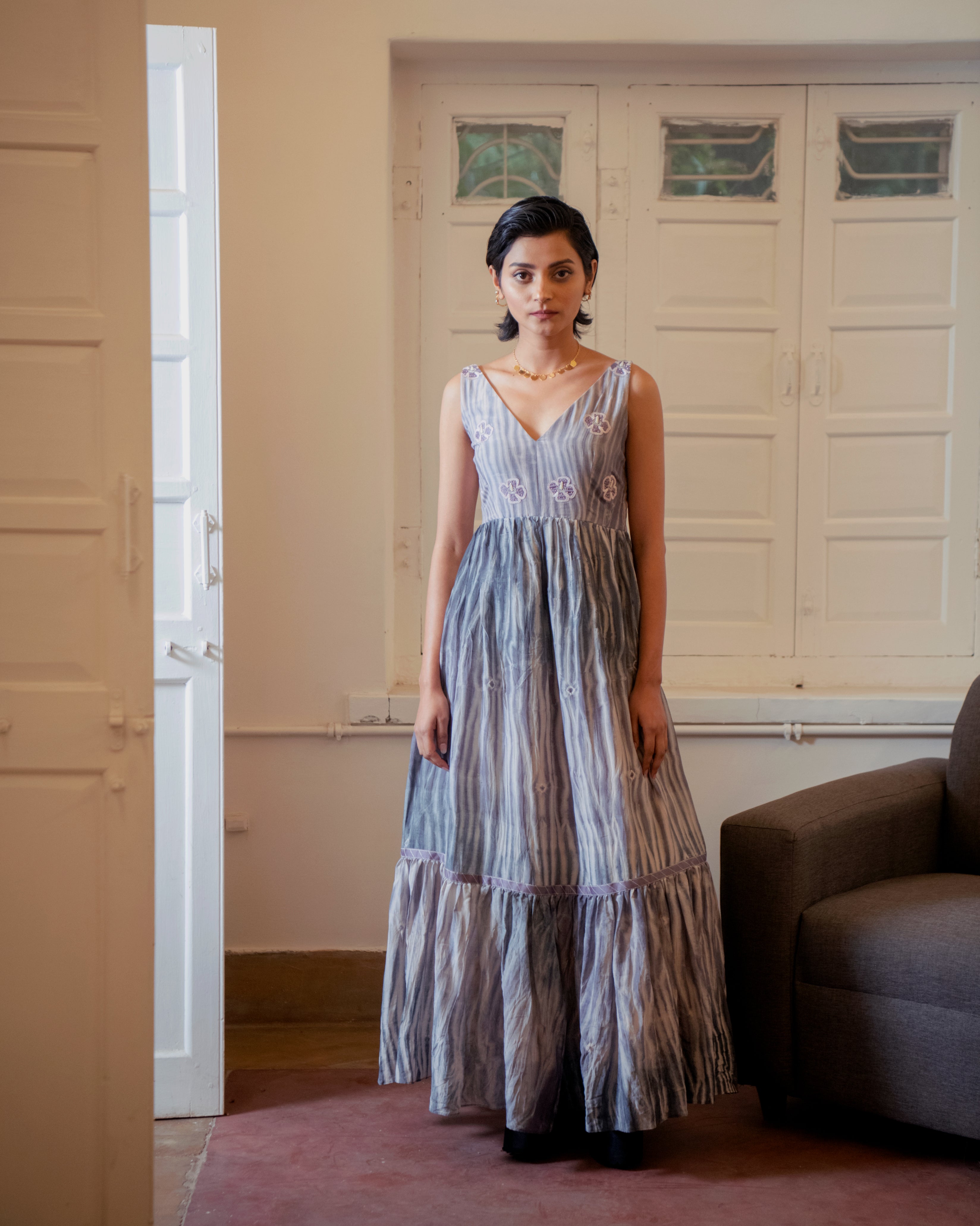 Mauve Dream by The Loom Art with Casual Wear, Handwoven Cotton Silk, July Sale, July Sale 2023, Lucid Dreams by The Loom Art, Luicid Dream, Organic, Purple, Sleeveless Dresses, Solids, Tiered Dresses, Womenswear at Kamakhyaa for sustainable fashion