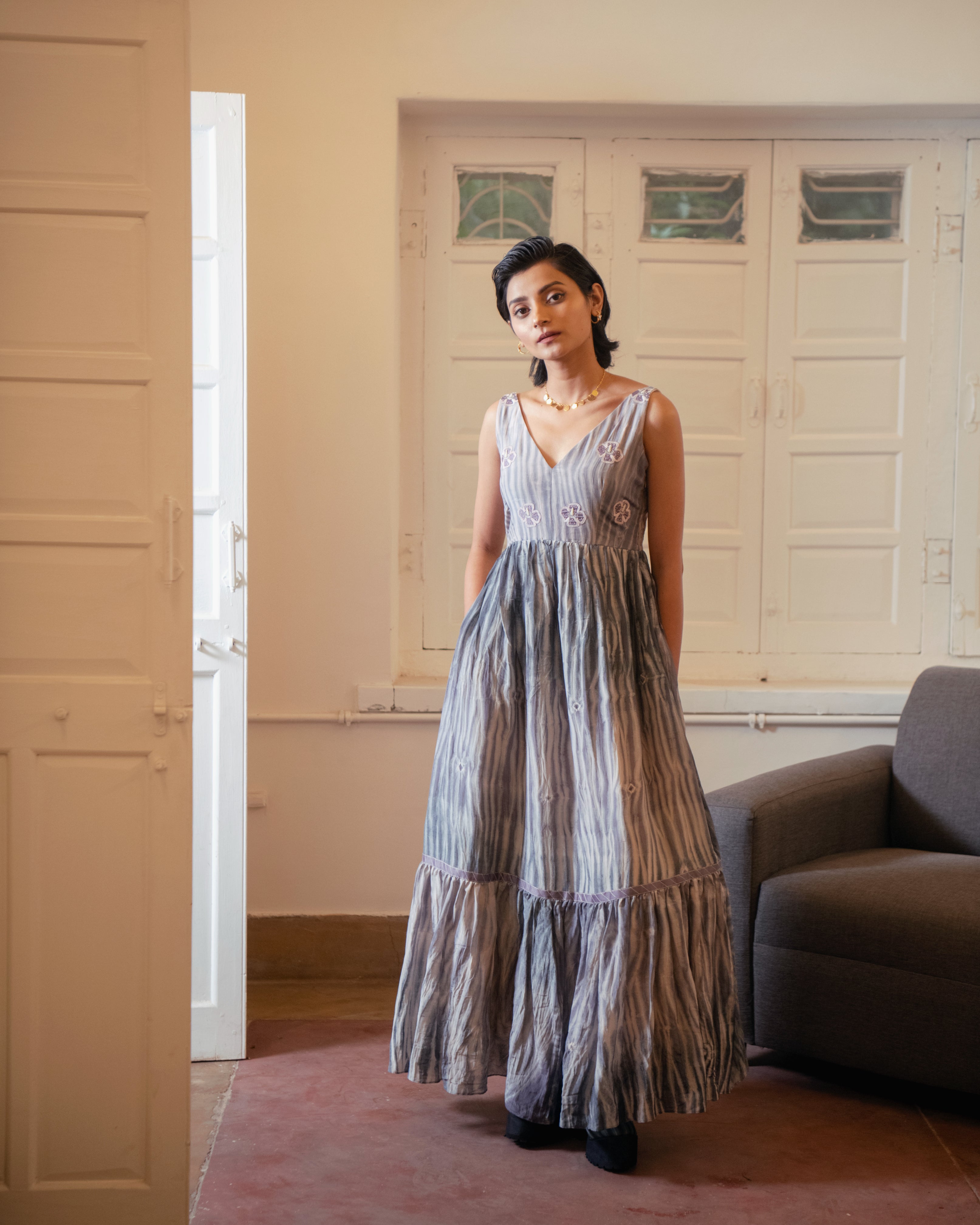 Mauve Dream by The Loom Art with Casual Wear, Handwoven Cotton Silk, July Sale, July Sale 2023, Lucid Dreams by The Loom Art, Luicid Dream, Organic, Purple, Sleeveless Dresses, Solids, Tiered Dresses, Womenswear at Kamakhyaa for sustainable fashion