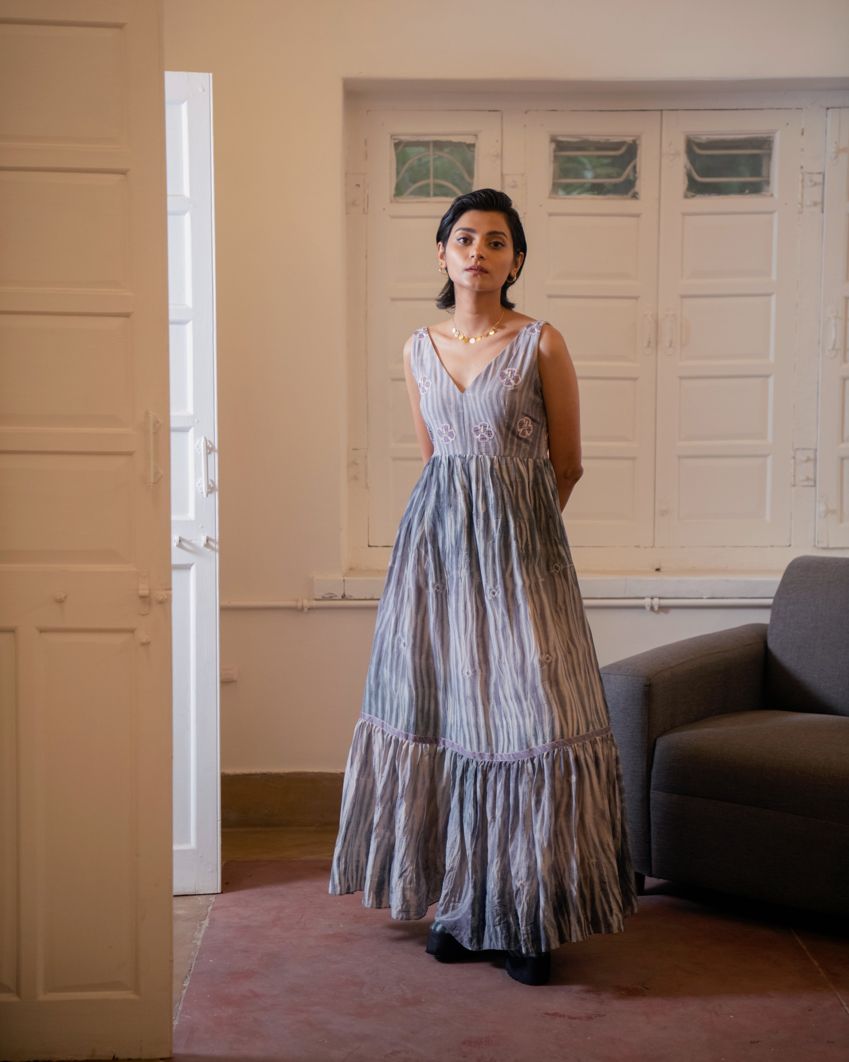 Mauve Dream by The Loom Art with Casual Wear, Handwoven Cotton Silk, July Sale, July Sale 2023, Lucid Dreams by The Loom Art, Luicid Dream, Organic, Purple, Sleeveless Dresses, Solids, Tiered Dresses, Womenswear at Kamakhyaa for sustainable fashion