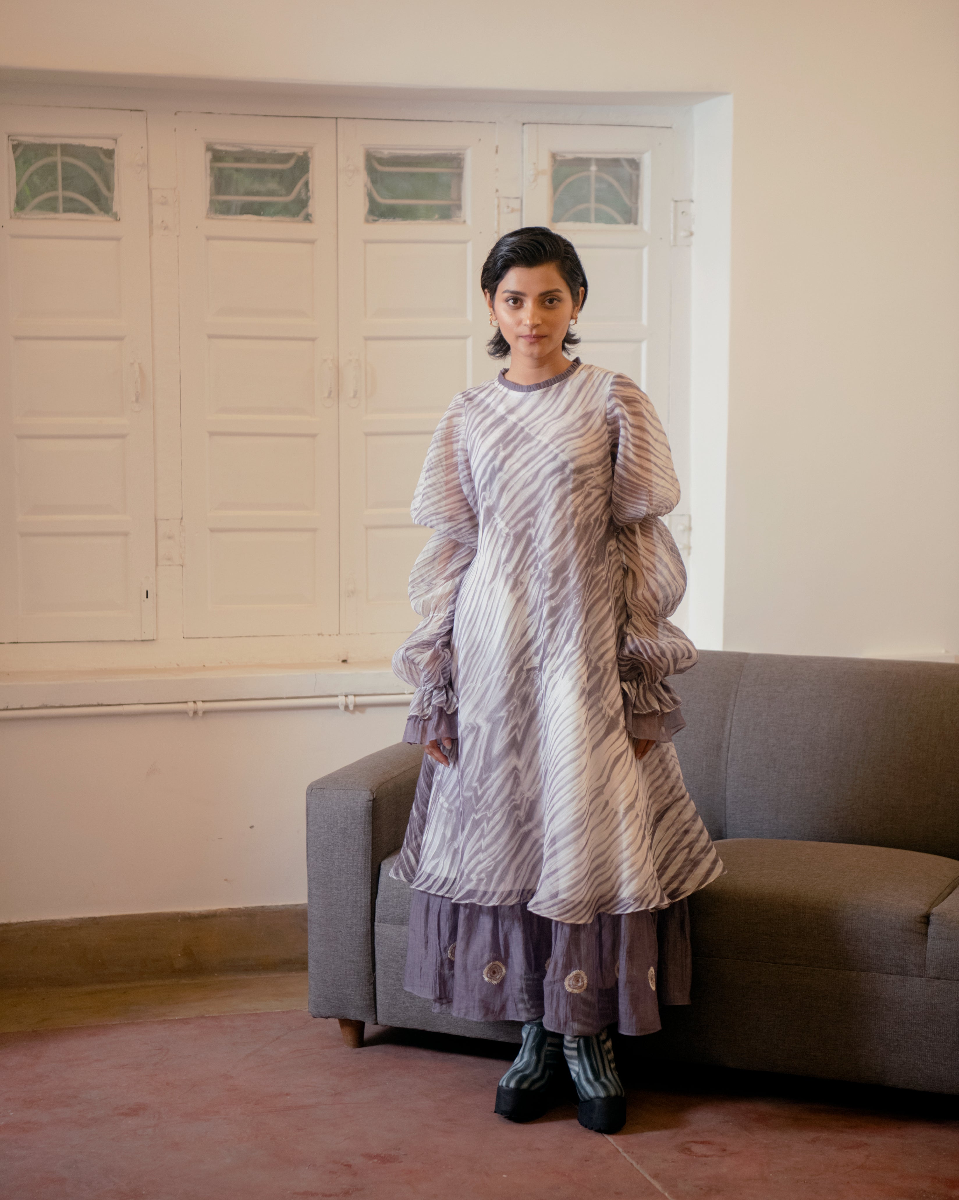 Mystic Fall by The Loom Art with Casual Wear, Chanderi Organza Silk, July Sale, July Sale 2023, Lucid Dreams by The Loom Art, Luicid Dream, Maxi Dresses, Organic, Relaxed Fit, Solids, White, Womenswear at Kamakhyaa for sustainable fashion