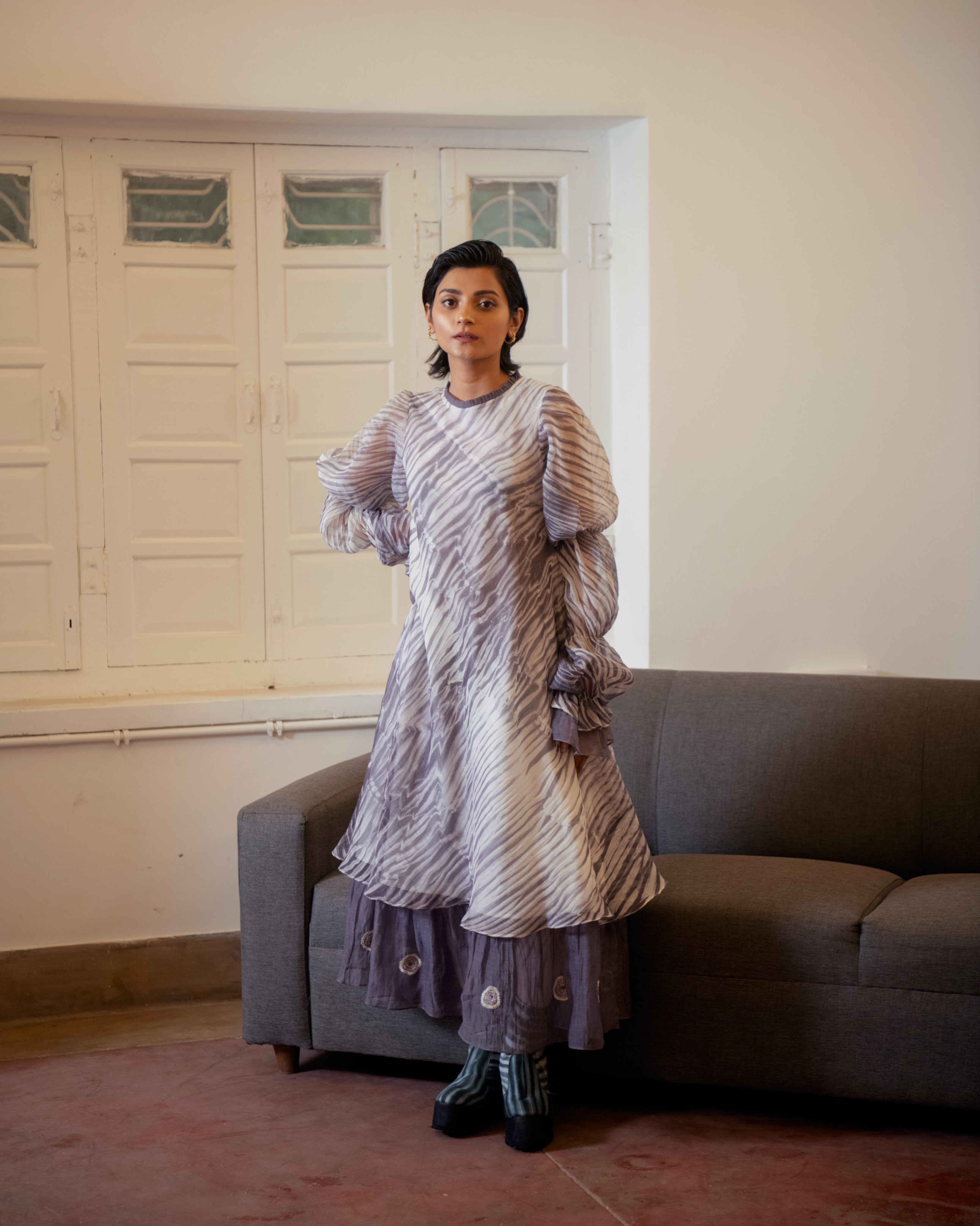 Mystic Fall by The Loom Art with Casual Wear, Chanderi Organza Silk, July Sale, July Sale 2023, Lucid Dreams by The Loom Art, Luicid Dream, Maxi Dresses, Organic, Relaxed Fit, Solids, White, Womenswear at Kamakhyaa for sustainable fashion