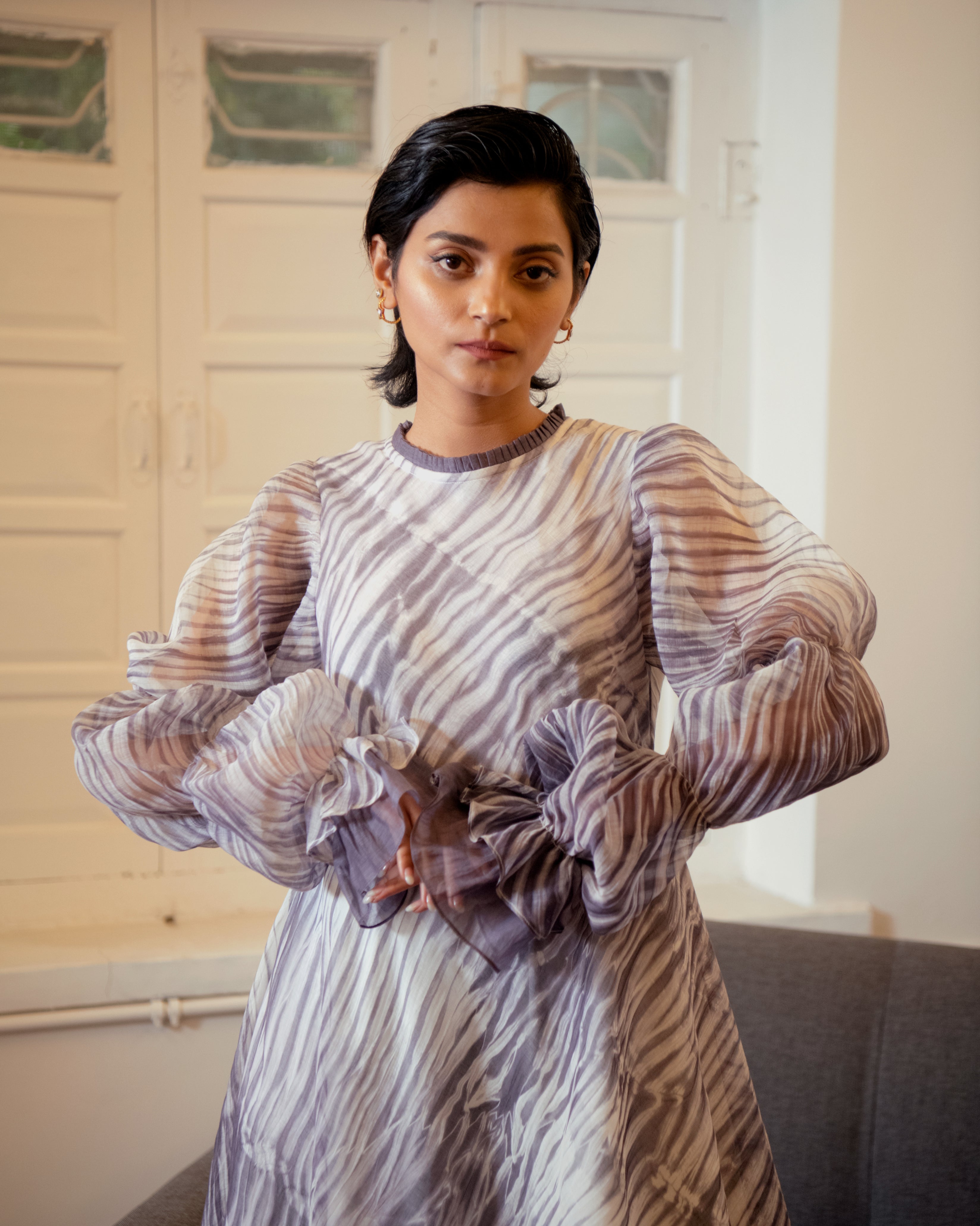 Mystic Fall by The Loom Art with Casual Wear, Chanderi Organza Silk, July Sale, July Sale 2023, Lucid Dreams by The Loom Art, Luicid Dream, Maxi Dresses, Organic, Relaxed Fit, Solids, White, Womenswear at Kamakhyaa for sustainable fashion