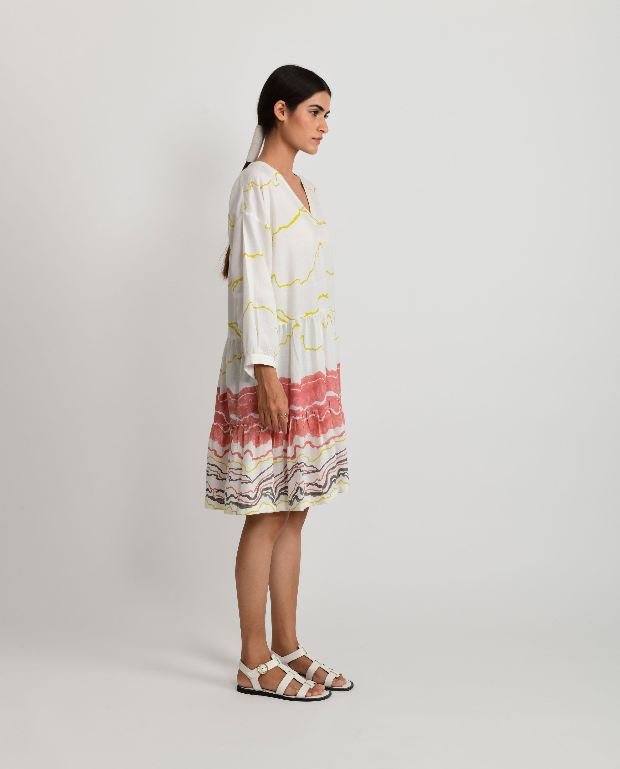 White Block Printed Short Dress by Rias Jaipur with Azo Free Dye, Bamboo, Block Prints, Casual Wear, Cotton, Mini Dresses, Parat, Parat by Rias Jaipur, Regular Fit, White, Womenswear at Kamakhyaa for sustainable fashion