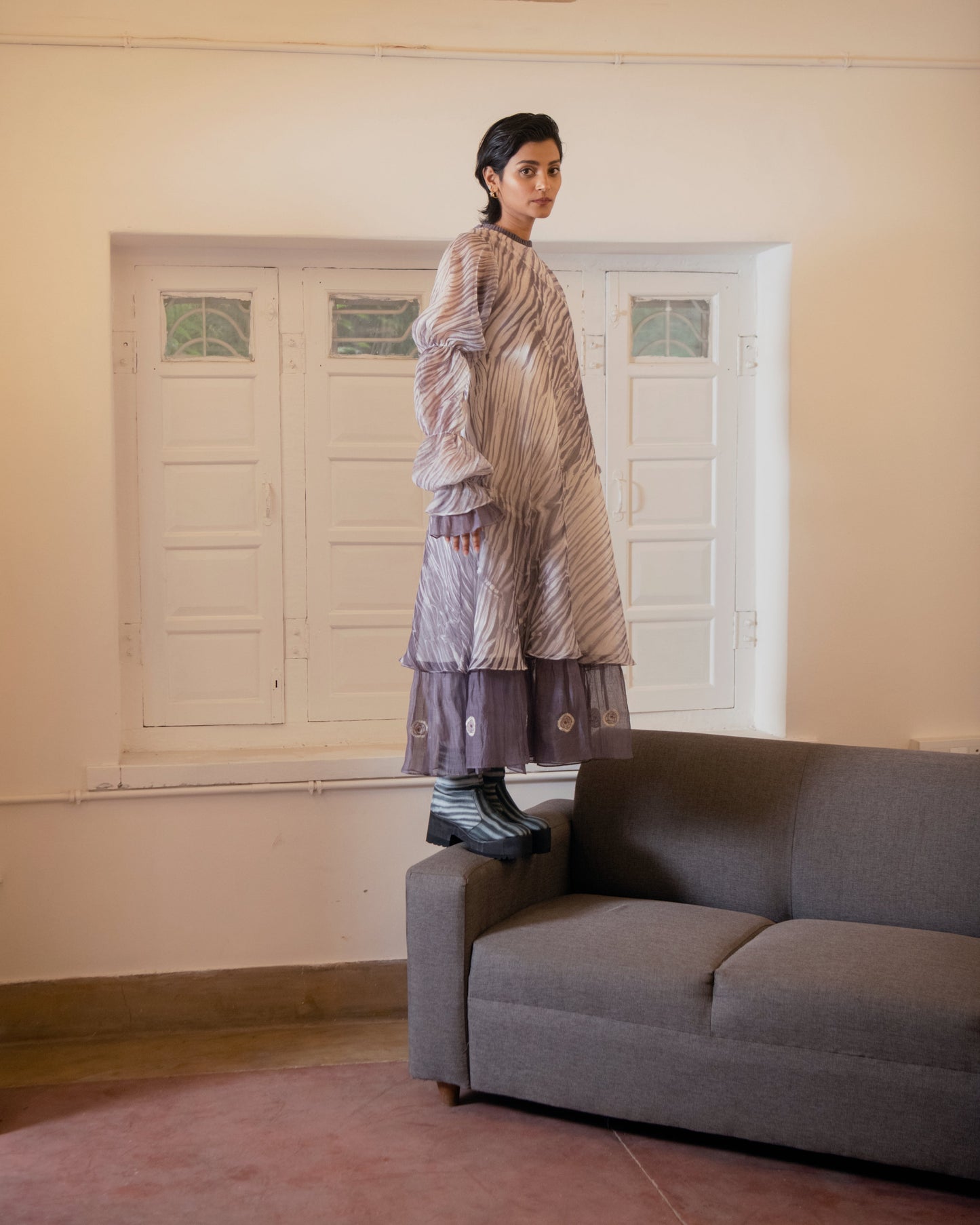 Mystic Fall by The Loom Art with Casual Wear, Chanderi Organza Silk, July Sale, July Sale 2023, Lucid Dreams by The Loom Art, Luicid Dream, Maxi Dresses, Organic, Relaxed Fit, Solids, White, Womenswear at Kamakhyaa for sustainable fashion