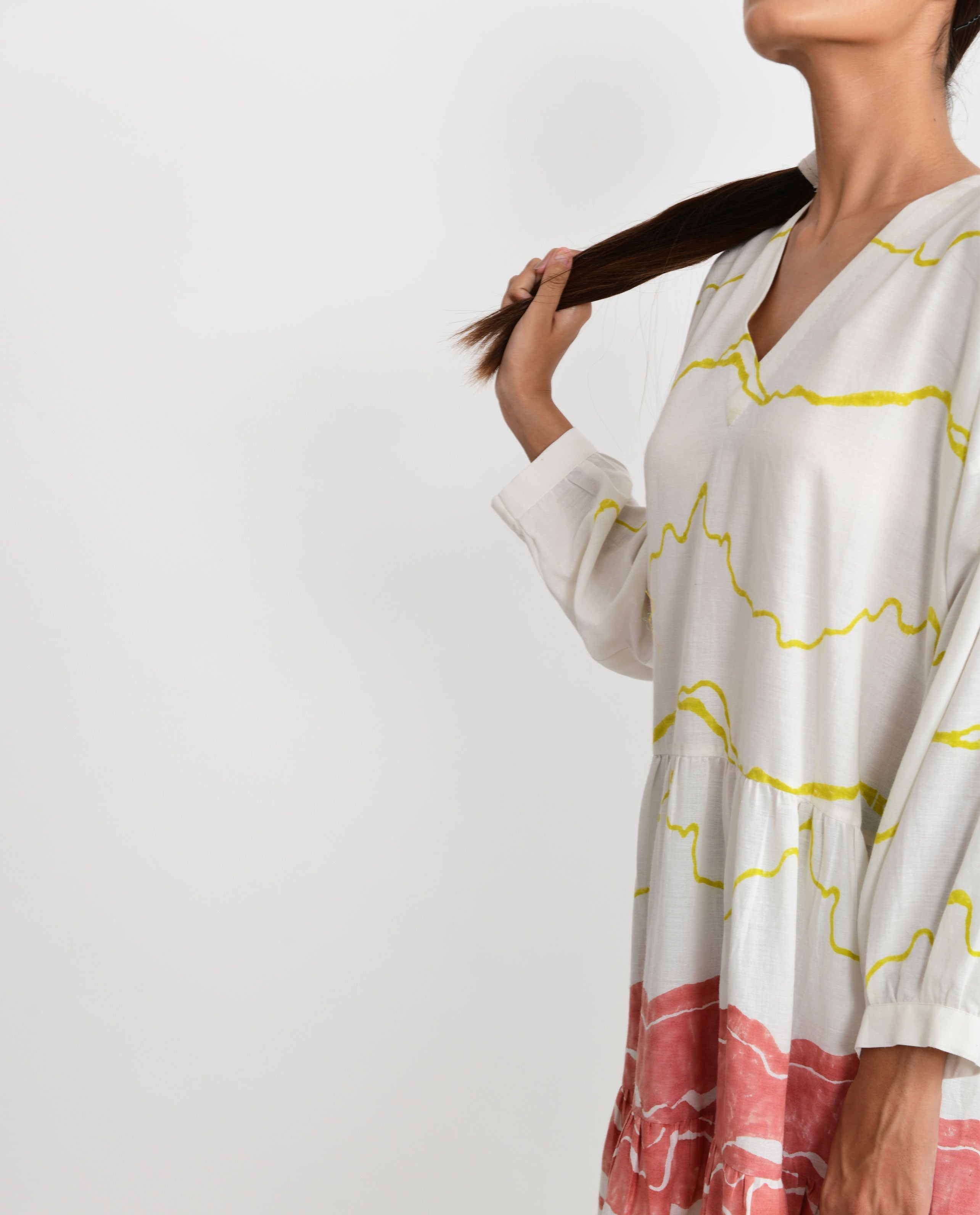 White Block Printed Short Dress by Rias Jaipur with Azo Free Dye, Bamboo, Block Prints, Casual Wear, Cotton, Mini Dresses, Parat, Parat by Rias Jaipur, Regular Fit, White, Womenswear at Kamakhyaa for sustainable fashion