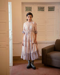 Rosy Ballet by The Loom Art with Casual Wear, Embroidered, Handwoven Cotton Silk, July Sale, July Sale 2023, Lucid Dreams by The Loom Art, Luicid Dream, Office, Office Wear, Organic, Pink, Tiered Dresses, Womenswear at Kamakhyaa for sustainable fashion