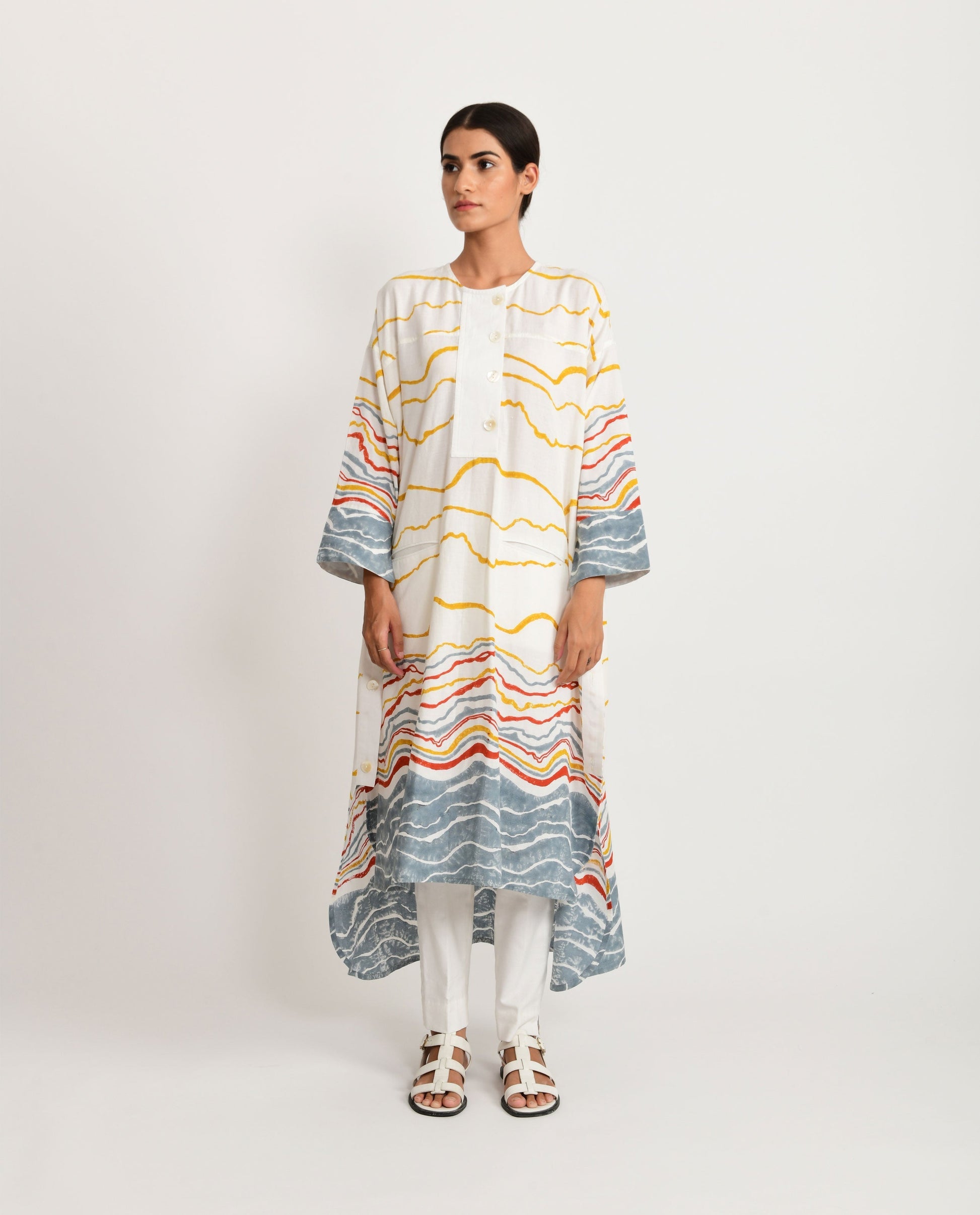 Azo Free Dye Block Printed Co-ord Set by Rias Jaipur with Azo Free Dye, Bamboo, Block Prints, Casual Wear, Co-ord Sets, Cotton, Parat, Parat by Rias Jaipur, Regular Fit, Travel Co-ords, White, Womenswear at Kamakhyaa for sustainable fashion
