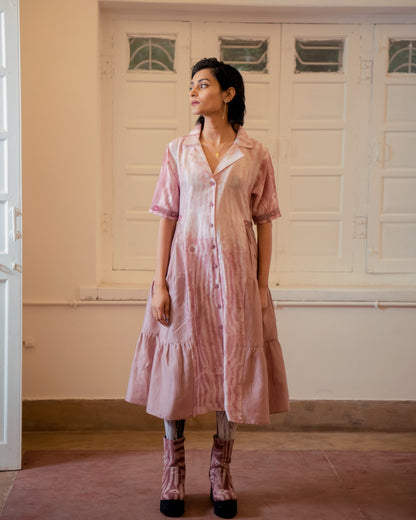 Coral Rust by The Loom Art with Casual Wear, Fall, Handwoven Chanderi Silk, July Sale, July Sale 2023, Lucid Dreams by The Loom Art, Luicid Dream, Organic, Pink, Relaxed Fit, Shirt Dresses, Solids, Womenswear at Kamakhyaa for sustainable fashion