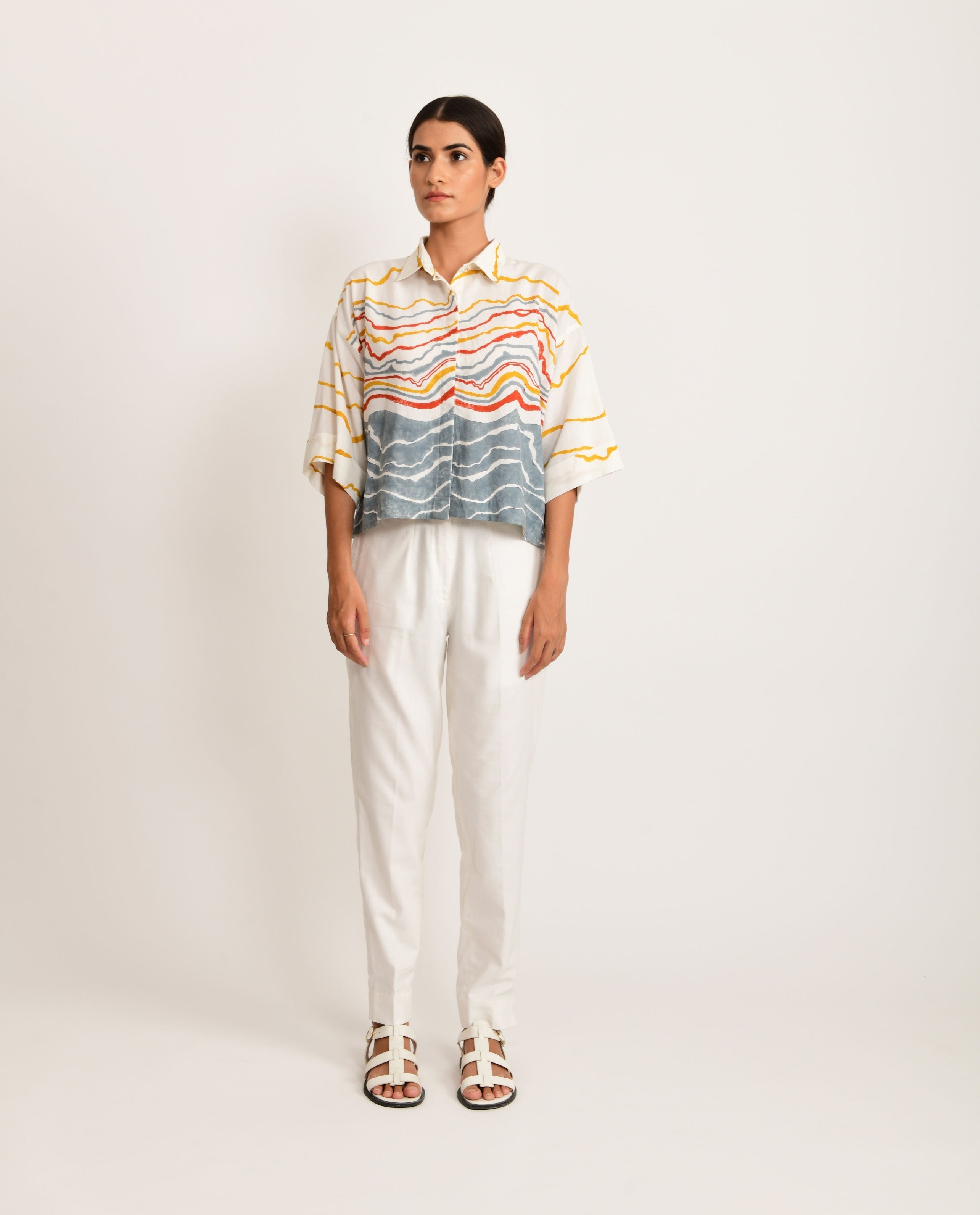 Azo Free Dye Block Printed Crop Top by Rias Jaipur with Azo Free Dye, Bamboo, Block Prints, Casual Wear, Cotton, Crop Tops, Parat, Parat by Rias Jaipur, Regular Fit, Shirts, White, Womenswear at Kamakhyaa for sustainable fashion