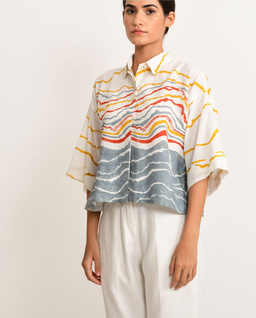 Azo Free Dye Block Printed Crop Top by Rias Jaipur with Azo Free Dye, Bamboo, Block Prints, Casual Wear, Cotton, Crop Tops, Parat, Parat by Rias Jaipur, Regular Fit, Shirts, White, Womenswear at Kamakhyaa for sustainable fashion