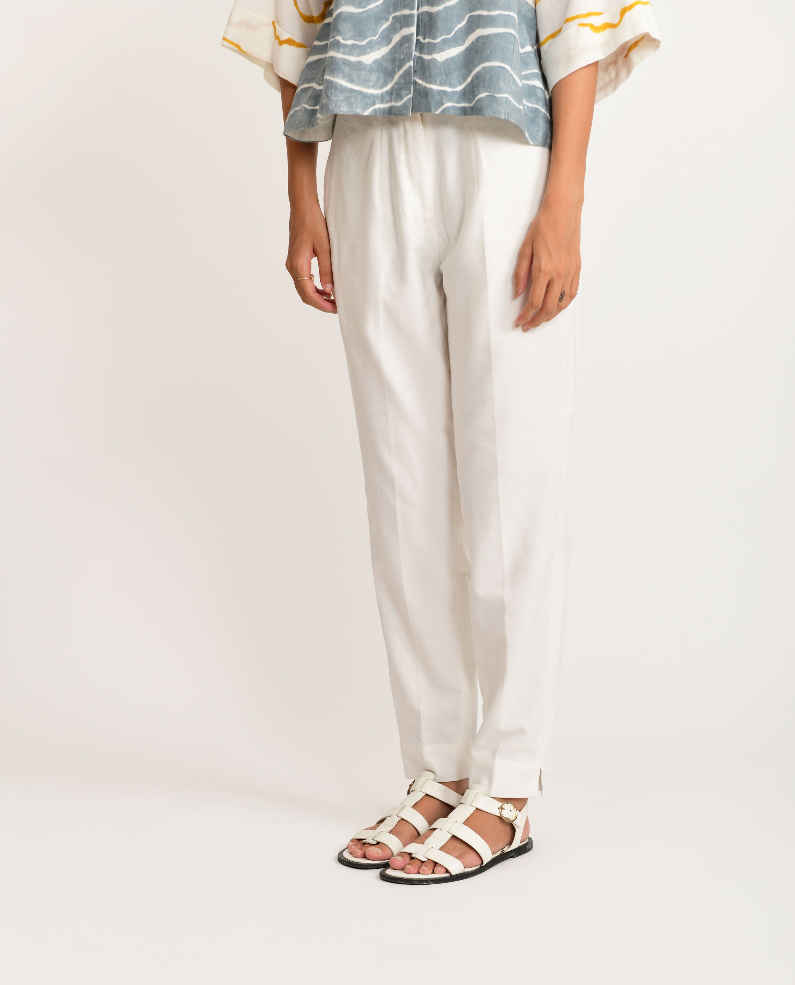 WhiteStraight Sand Pant by Rias Jaipur with Azo Free Dye, Bamboo, Casual Wear, Cotton, Pants, Parat, Parat by Rias Jaipur, Regular Fit, White, Womenswear at Kamakhyaa for sustainable fashion