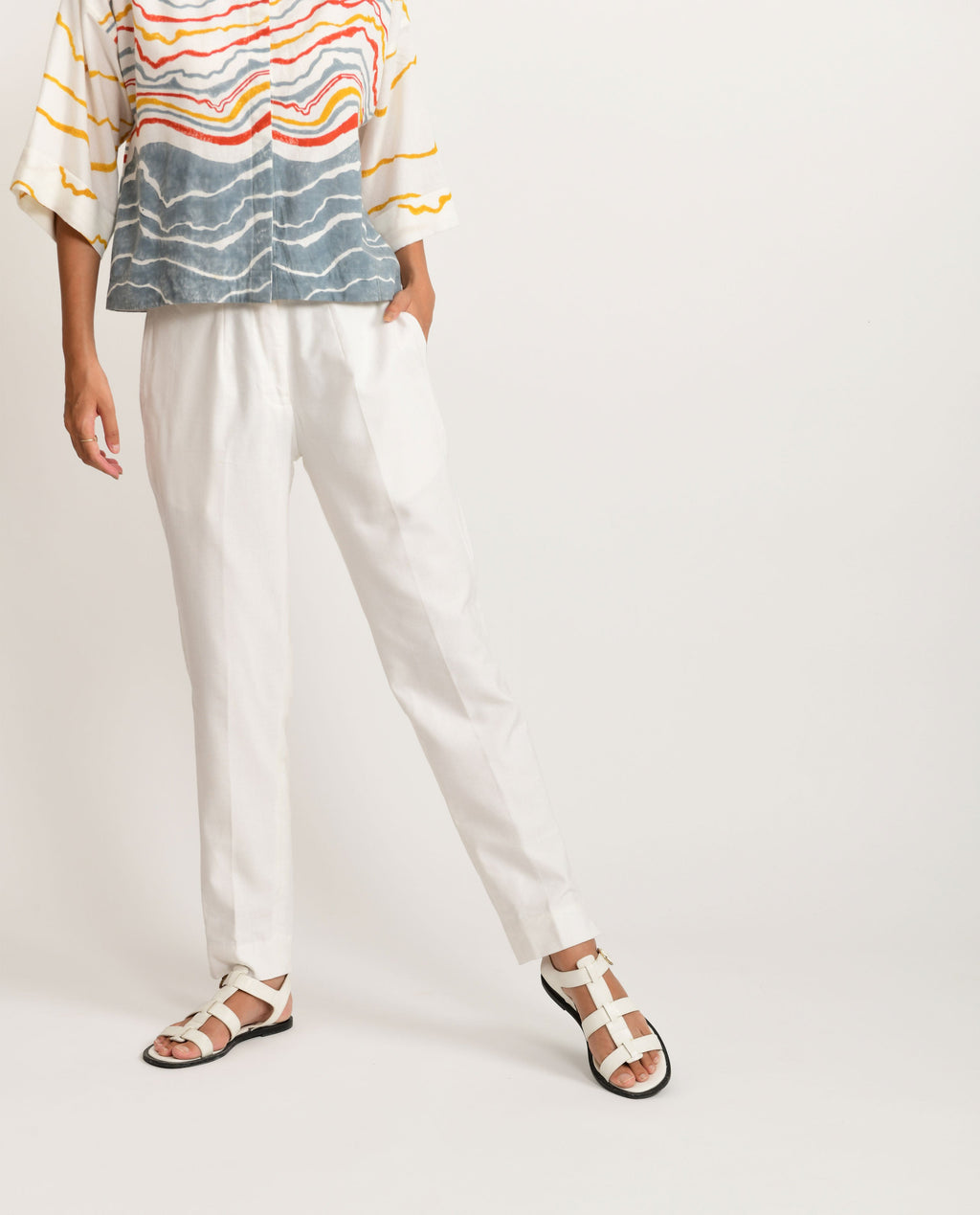 WhiteStraight Sand Pant by Rias Jaipur with Azo Free Dye, Bamboo, Casual Wear, Cotton, Pants, Parat, Parat by Rias Jaipur, Regular Fit, White, Womenswear at Kamakhyaa for sustainable fashion
