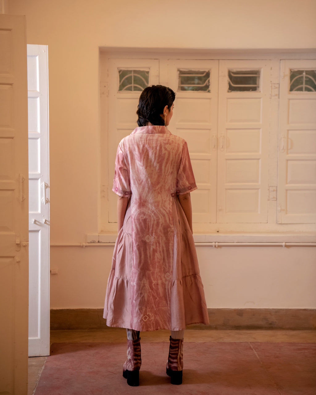 Coral Rust by The Loom Art with Casual Wear, Fall, Handwoven Chanderi Silk, July Sale, July Sale 2023, Lucid Dreams by The Loom Art, Luicid Dream, Organic, Pink, Relaxed Fit, Shirt Dresses, Solids, Womenswear at Kamakhyaa for sustainable fashion