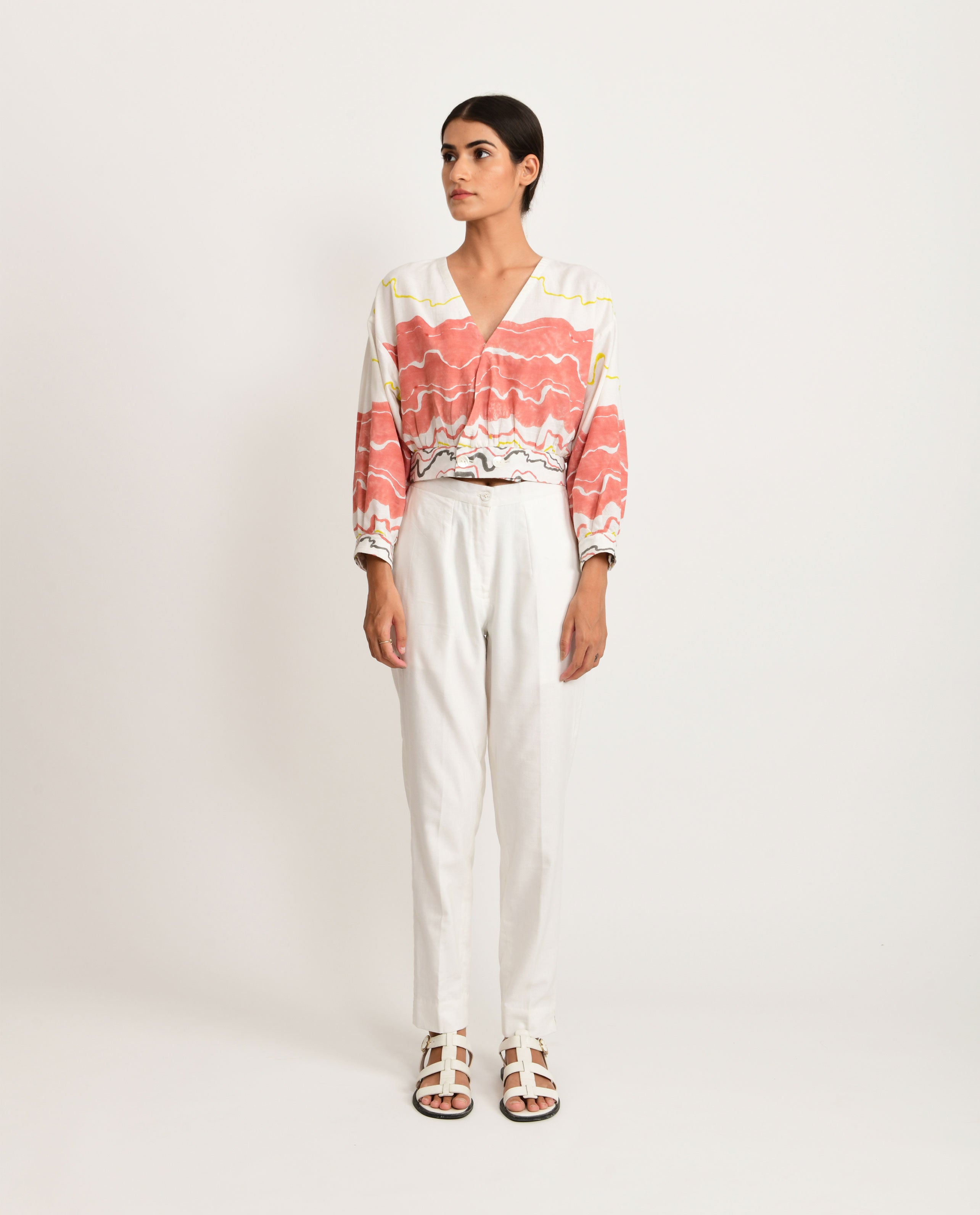 Casual Wear White Block Printed Crop Top by Rias Jaipur with Azo Free Dye, Bamboo, Block Prints, Casual Wear, Cotton, Crop Tops, Organic Cotton, Parat, Parat by Rias Jaipur, Regular Fit, White, Womenswear at Kamakhyaa for sustainable fashion