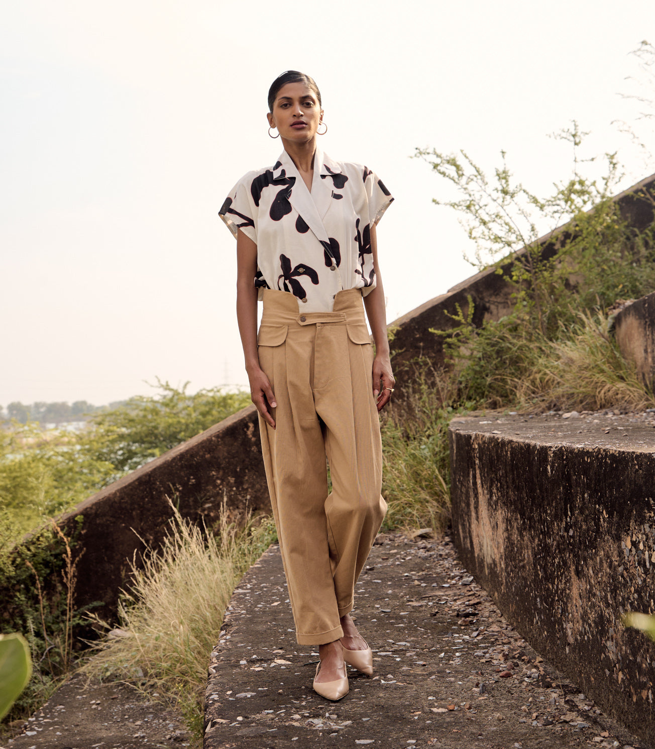 Brown Cotton Trousers by Khara Kapas with Birdsong, Birdsong by Khara Kapas, Casual Wear, comfort fashion, cotton, handcrafted, handmade, kharakapas, pure cotton, Womenswear at Kamakhyaa for sustainable fashion