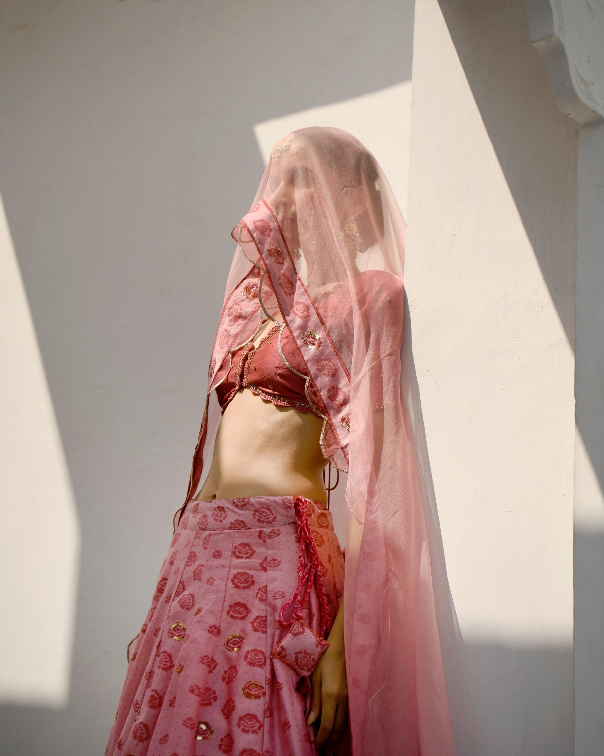 Pink Embroidered Printed Silk Lehenga Set by Taro with Evening Wear, Handwoven cotton silk, Indian Wear, July Sale, July Sale 2023, Lehenga Sets, Natural, Pink, Prints, Regular Fit, Sitara by Taro, Wedding Gifts, Womenswear at Kamakhyaa for sustainable fashion