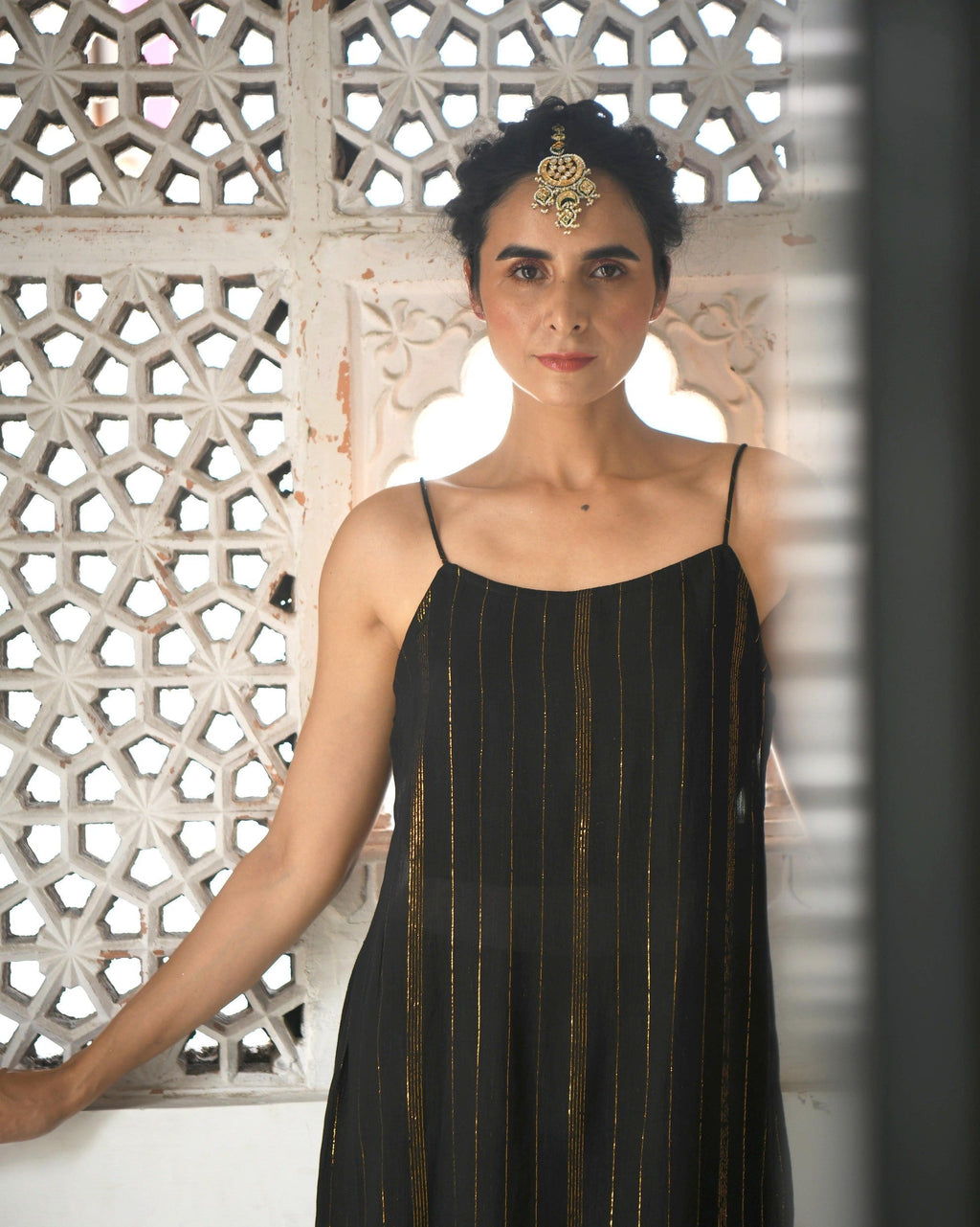 Black Zari Sleeveless Two Piece Set by Taro with Best Selling, Black, Co-ord Sets, Duplicate, Evening Wear, FB ADS JUNE, Handwoven cotton silk, Indian Wear, July Sale, July Sale 2023, Natural, party, Party Wear Co-ords, Regular Fit, Sitara by Taro, Textured, Womenswear at Kamakhyaa for sustainable fashion