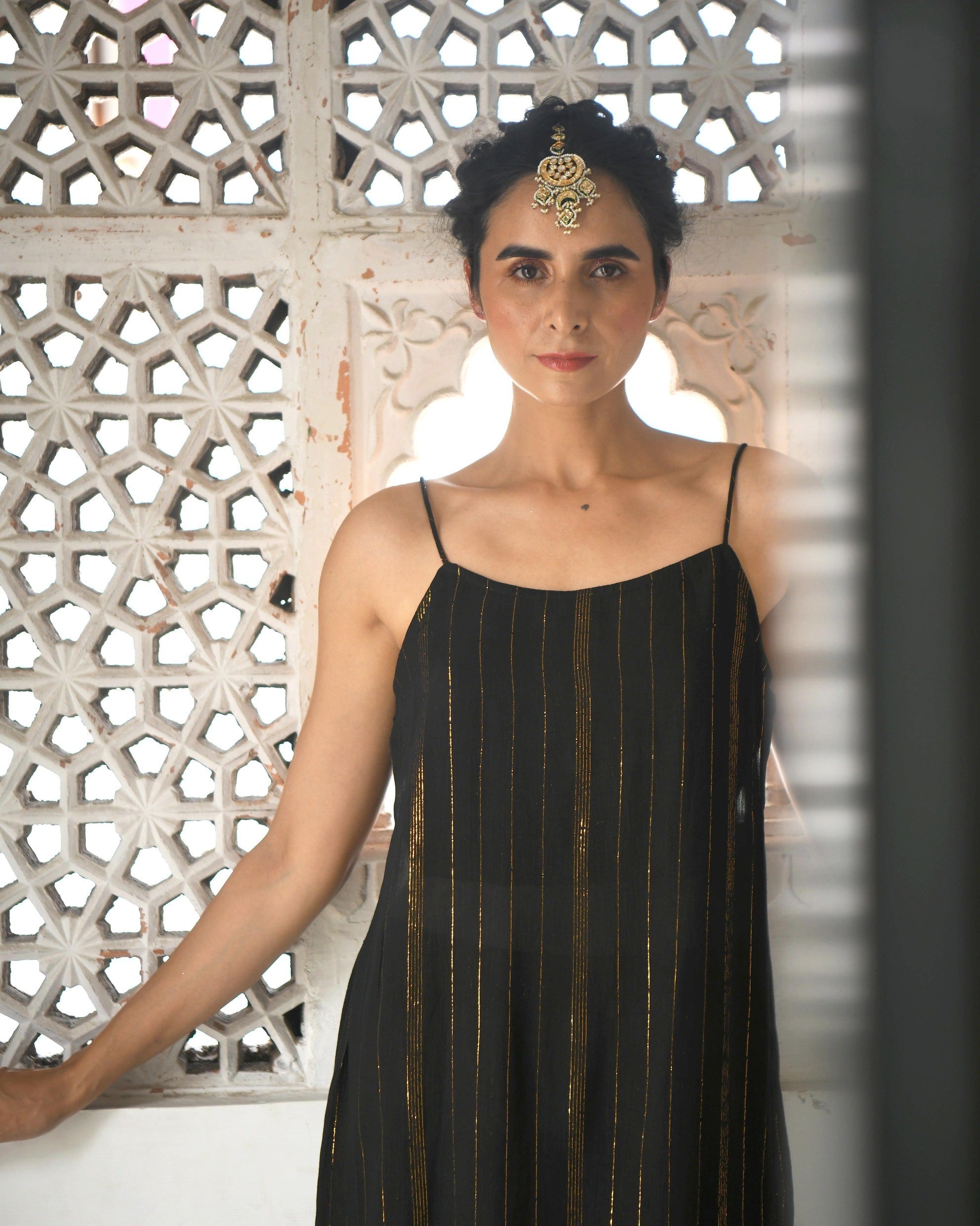 Black Zari Sleeveless Two Piece Set by Taro with Best Selling, Black, Co-ord Sets, Duplicate, Evening Wear, FB ADS JUNE, Handwoven cotton silk, Indian Wear, July Sale, July Sale 2023, Natural, party, Party Wear Co-ords, Regular Fit, Sitara by Taro, Textured, Womenswear at Kamakhyaa for sustainable fashion