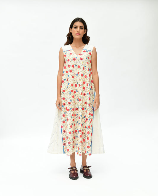 Handblock Printed Maxi Dress by Rias Jaipur with 100% Organic Cotton, Casual Wear, Handblock Printed, Handspun, Handwoven, Maxi Dresses, Off-White, Prints, Relaxed Fit, Sleeveless Dresses, Void, Void by Rias Jaipur, Womenswear at Kamakhyaa for sustainable fashion