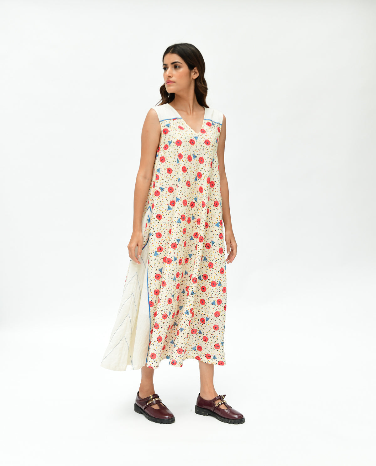 Handblock Printed Maxi Dress by Rias Jaipur with 100% Organic Cotton, Casual Wear, Handblock Printed, Handspun, Handwoven, Maxi Dresses, Off-White, Prints, Relaxed Fit, Sleeveless Dresses, Void, Void by Rias Jaipur, Womenswear at Kamakhyaa for sustainable fashion