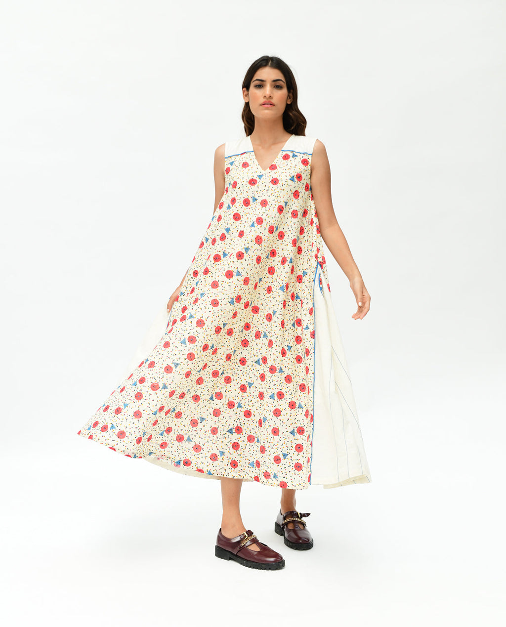 Handblock Printed Maxi Dress by Rias Jaipur with 100% Organic Cotton, Casual Wear, Handblock Printed, Handspun, Handwoven, Maxi Dresses, Off-White, Prints, Relaxed Fit, Sleeveless Dresses, Void, Void by Rias Jaipur, Womenswear at Kamakhyaa for sustainable fashion