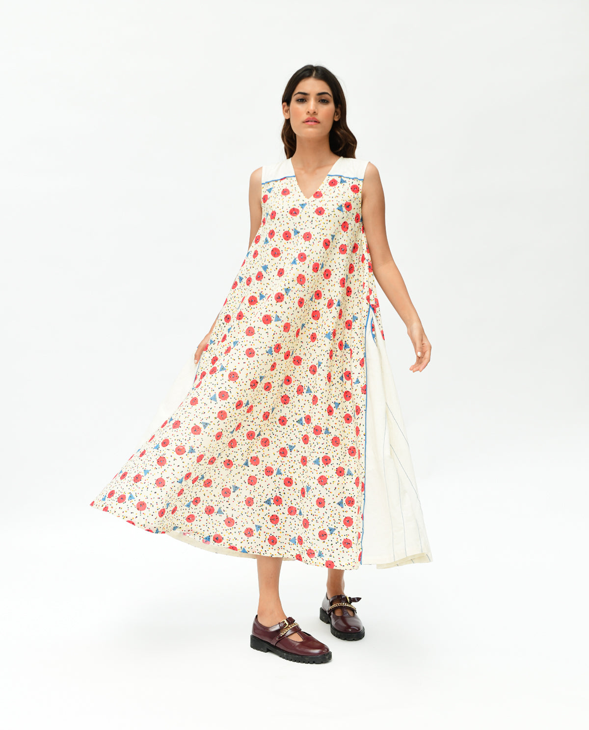 Handblock Printed Maxi Dress by Rias Jaipur with 100% Organic Cotton, Casual Wear, Handblock Printed, Handspun, Handwoven, Maxi Dresses, Off-White, Prints, Relaxed Fit, Sleeveless Dresses, Void, Void by Rias Jaipur, Womenswear at Kamakhyaa for sustainable fashion