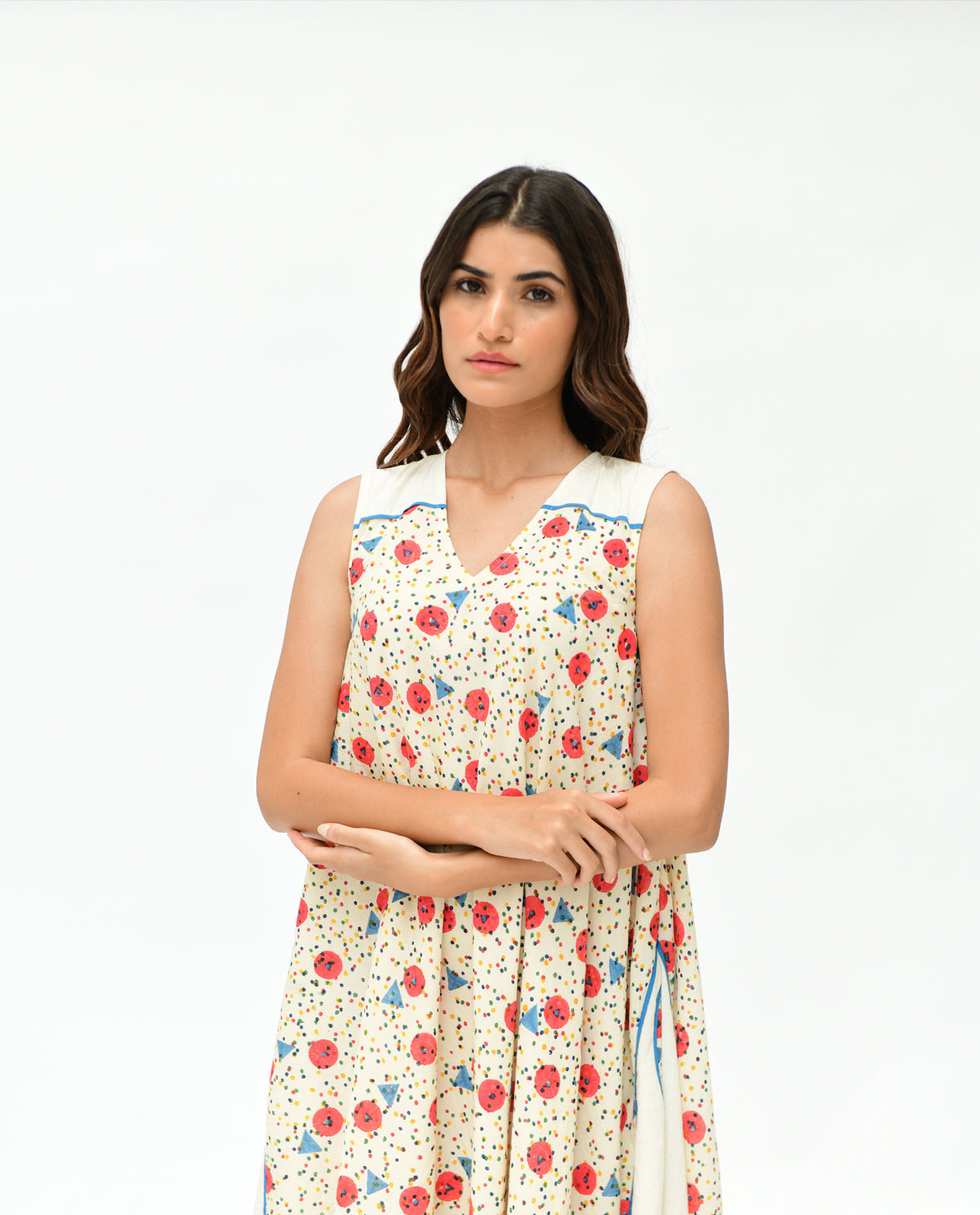 Handblock Printed Maxi Dress by Rias Jaipur with 100% Organic Cotton, Casual Wear, Handblock Printed, Handspun, Handwoven, Maxi Dresses, Off-White, Prints, Relaxed Fit, Sleeveless Dresses, Void, Void by Rias Jaipur, Womenswear at Kamakhyaa for sustainable fashion