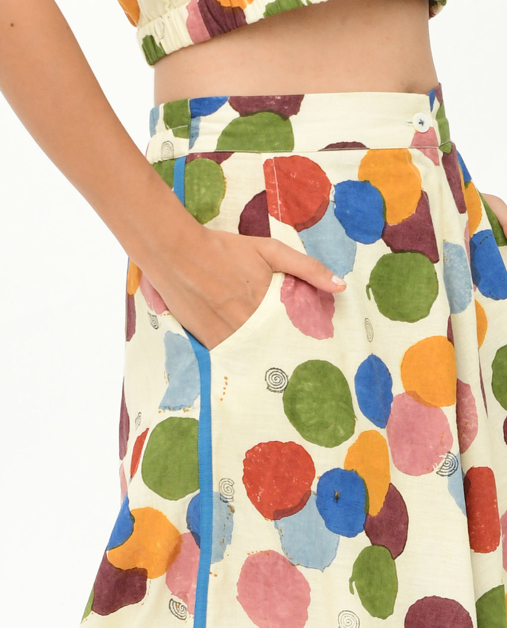 Handblock Printed Polka Dot Pant by Rias Jaipur with 100% Organic Cotton, Casual Wear, Handblock Printed, Handspun, Handwoven, Off-White, Palazzo Pants, Polka Dots, Prints, Relaxed Fit, Void, Void by Rias Jaipur, Void Polka, Womenswear at Kamakhyaa for sustainable fashion