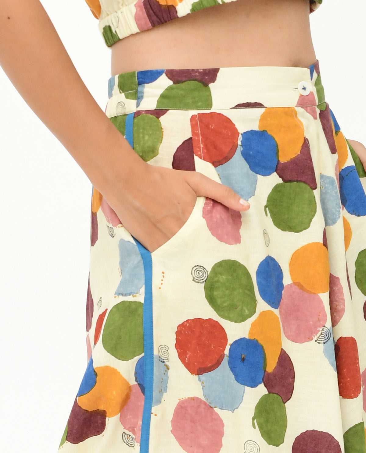 Handblock Printed Polka Dot Pant by Rias Jaipur with 100% Organic Cotton, Casual Wear, Handblock Printed, Handspun, Handwoven, Off-White, Palazzo Pants, Polka Dots, Prints, Relaxed Fit, Void, Void by Rias Jaipur, Void Polka, Womenswear at Kamakhyaa for sustainable fashion