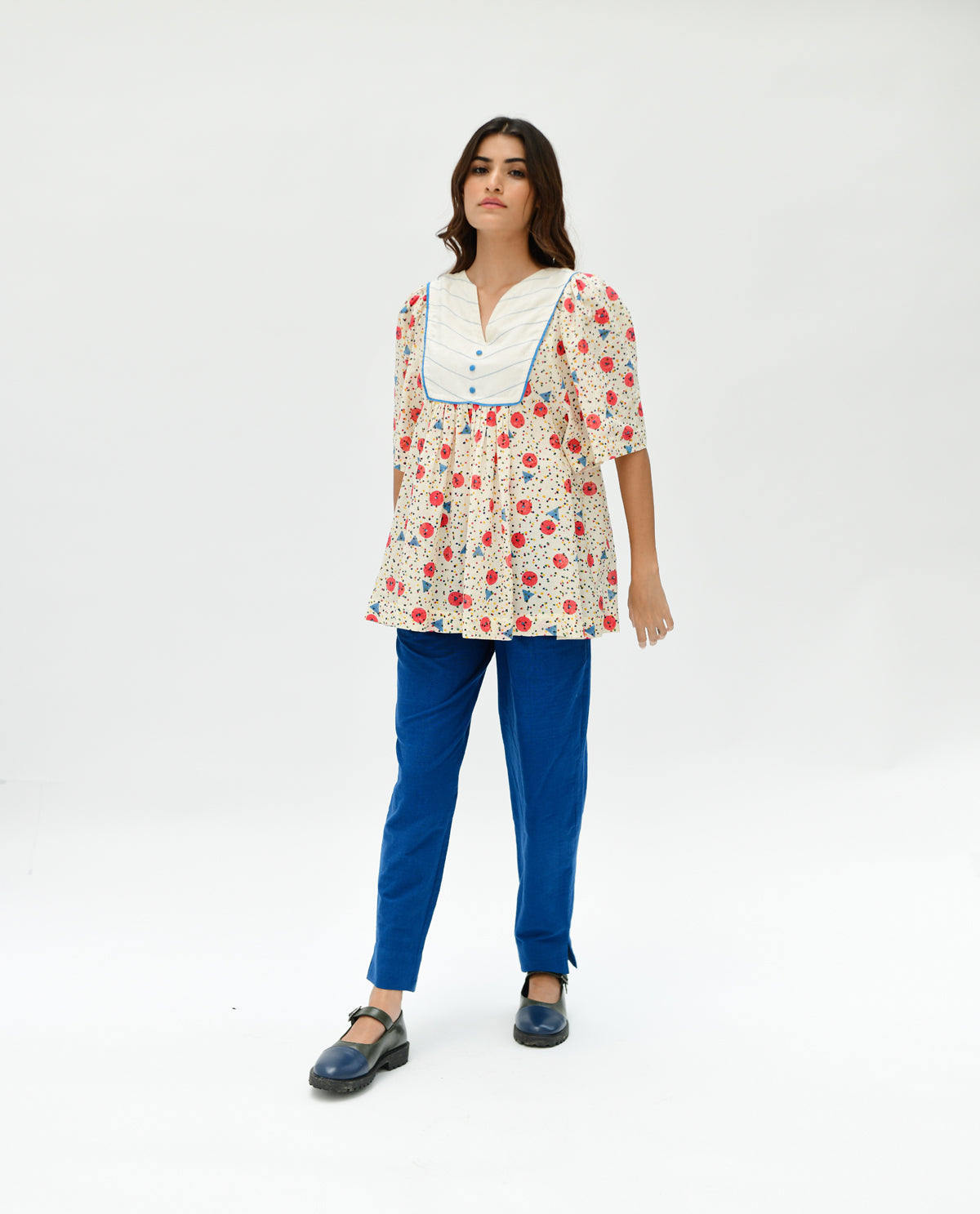 Multicolor Tunic Top by Rias Jaipur with 100% Organic Cotton, Casual Wear, Handblock Printed, Handspun, Handwoven, Off-White, Prints, Relaxed Fit, Tunic Tops, Void, Void by Rias Jaipur, Womenswear at Kamakhyaa for sustainable fashion