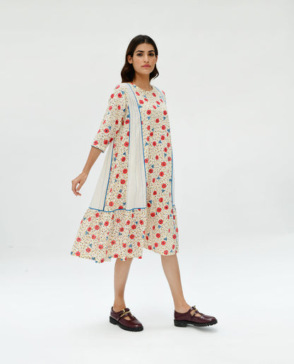 Handblock Printed Midi Dress at Kamakhyaa by Rias Jaipur. This item is 100% Organic Cotton, Casual Wear, Handblock Printed, Handspun, Handwoven, Midi Dresses, Off-White, Prints, Relaxed Fit, Void, Womenswear