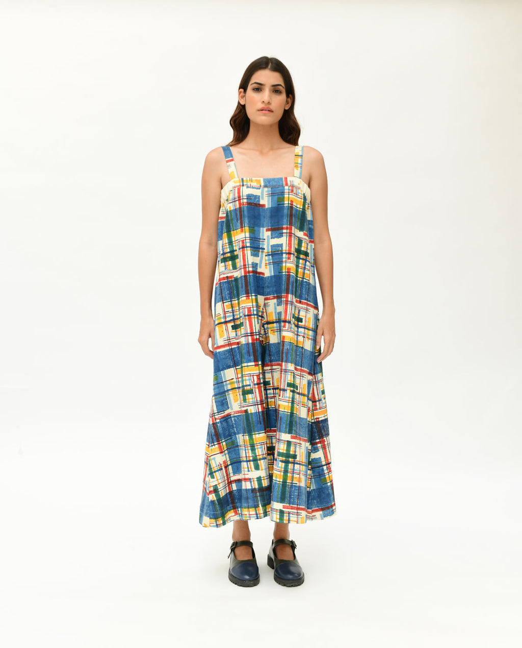 Multicolor Handblock Printed Jumpsuit by Rias Jaipur with 100% Organic Cotton, Casual Wear, Handblock Printed, Handspun, Handwoven, Jumpsuits, Off-White, Prints, Relaxed Fit, Stellar Print, Stripes, Void, Void by Rias Jaipur, Womenswear at Kamakhyaa for sustainable fashion