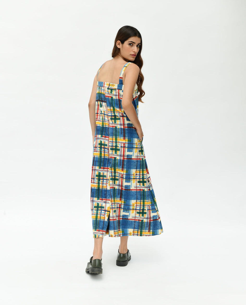 Multicolor Handblock Printed Jumpsuit by Rias Jaipur with 100% Organic Cotton, Casual Wear, Handblock Printed, Handspun, Handwoven, Jumpsuits, Off-White, Prints, Relaxed Fit, Stellar Print, Stripes, Void, Void by Rias Jaipur, Womenswear at Kamakhyaa for sustainable fashion