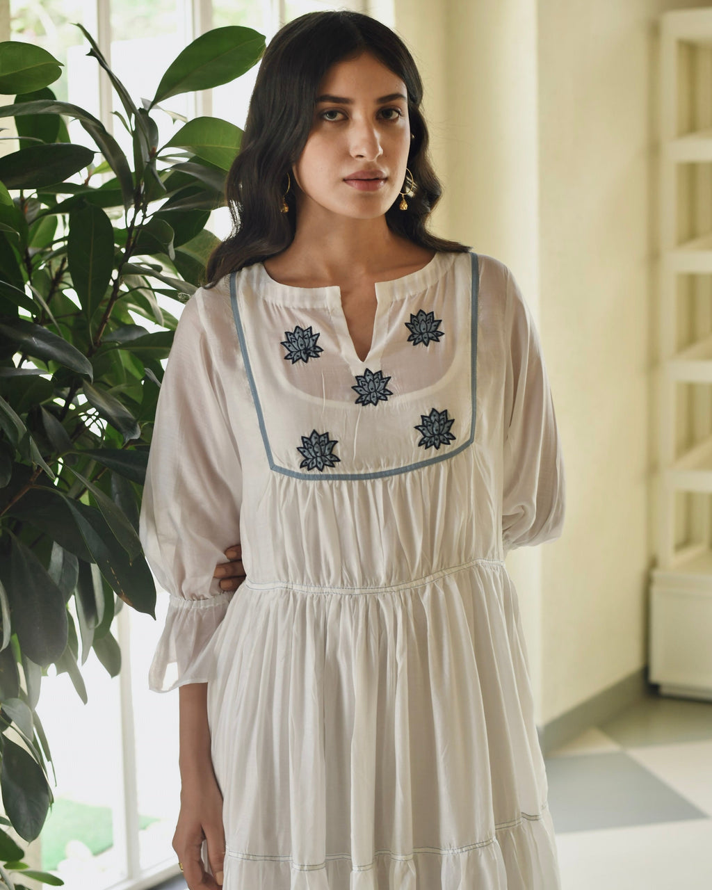 Blue Silk Embroidered Tiered Dress by Taro with Best Selling, Dusk To Dawn by Taro, Embroidered, Evening Wear, FB ADS JUNE, For Anniversary, July Sale, July Sale 2023, Modal silk, Natural, Regular Fit, Silk, Tiered Dresses, Womenswear at Kamakhyaa for sustainable fashion