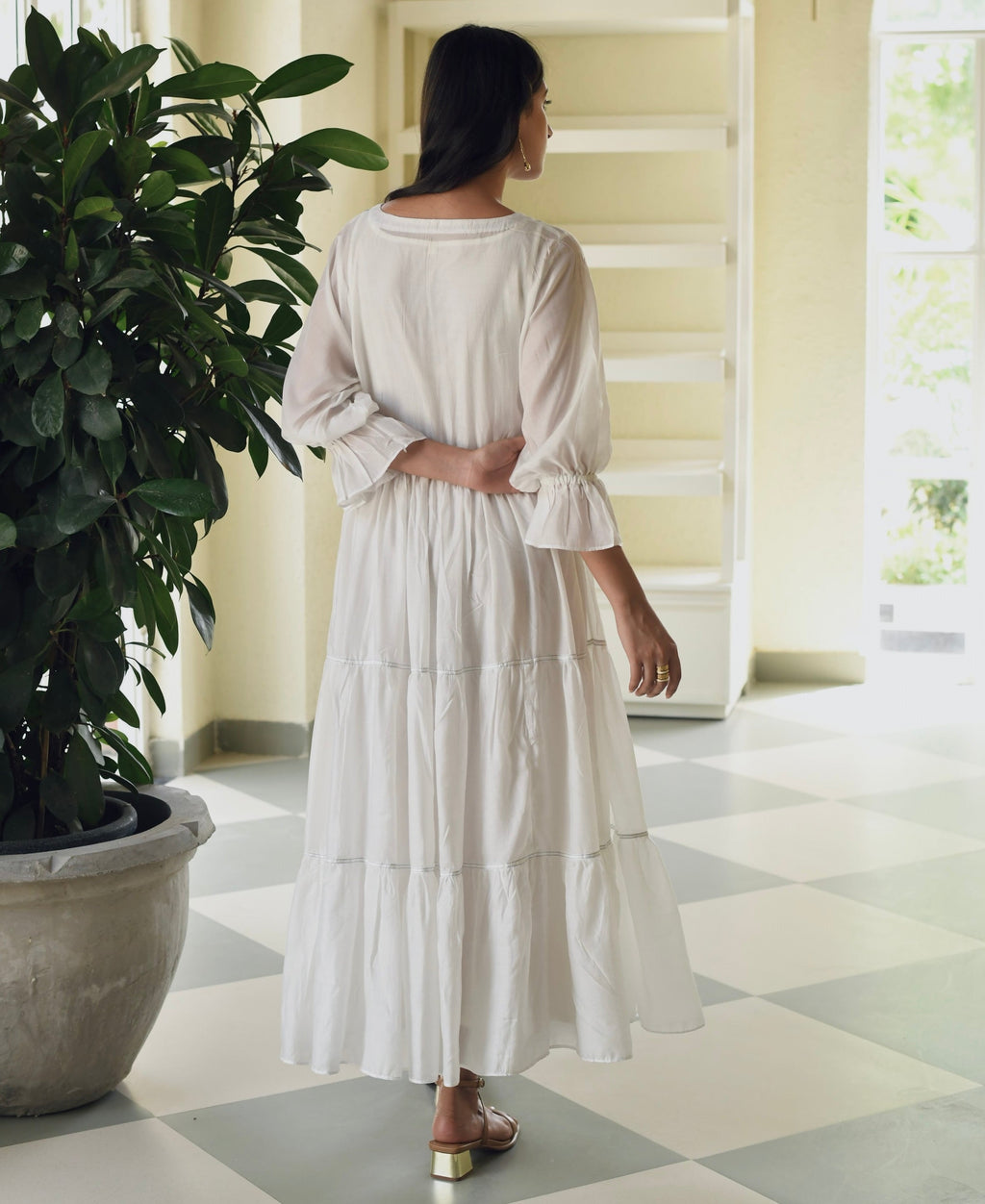 Blue Silk Embroidered Tiered Dress by Taro with Best Selling, Dusk To Dawn by Taro, Embroidered, Evening Wear, FB ADS JUNE, For Anniversary, July Sale, July Sale 2023, Modal silk, Natural, Regular Fit, Silk, Tiered Dresses, Womenswear at Kamakhyaa for sustainable fashion