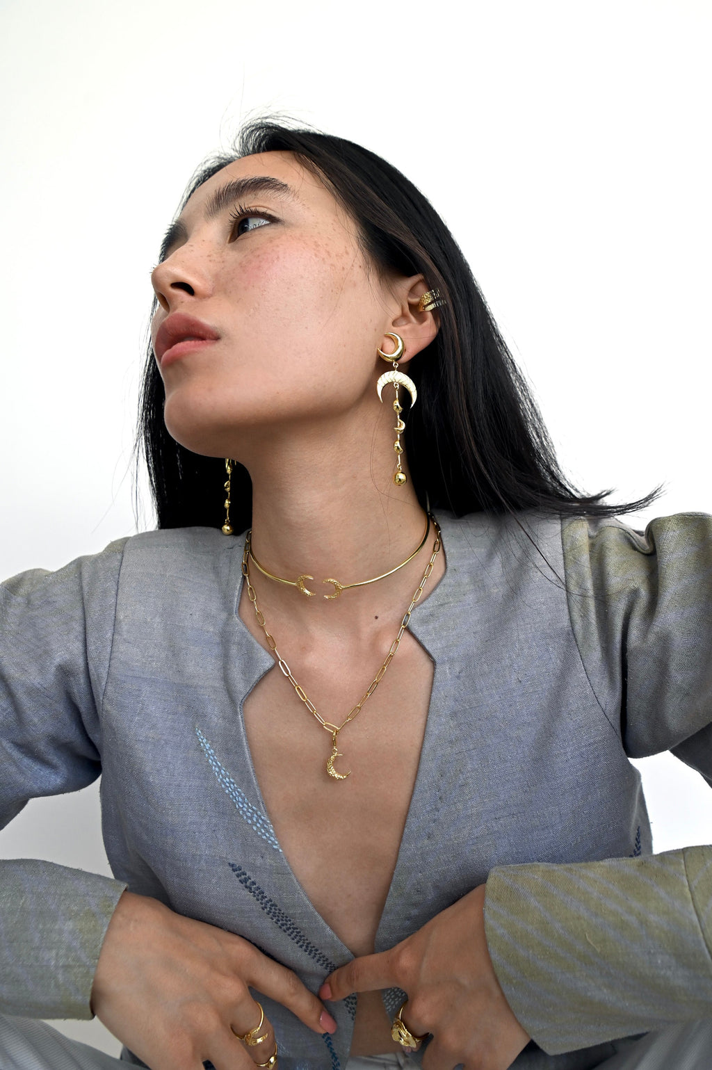 Gold Brass Hollow Moon Choker by The Loom Art with Brass, Choker, Cosmic Dream by The Loom Art, Fashion Jewellery, For Daughter, Free Size, Gold, Gold Plated, jewelry, Less than $50, Natural at Kamakhyaa for sustainable fashion