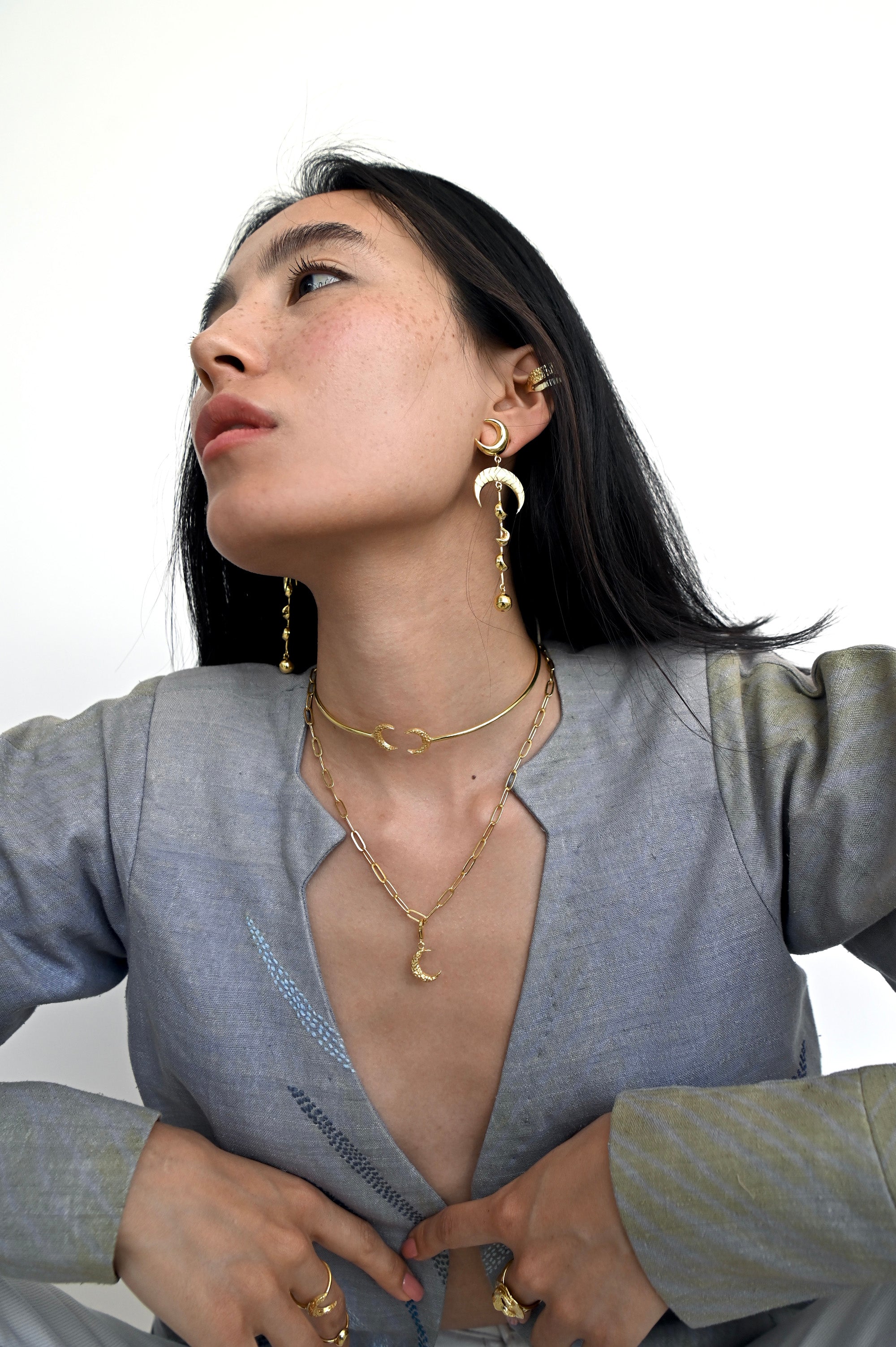 Gold Brass Hollow Moon Choker by The Loom Art with Brass, Choker, Cosmic Dream by The Loom Art, Fashion Jewellery, For Daughter, Free Size, Gold, Gold Plated, jewelry, Less than $50, Natural at Kamakhyaa for sustainable fashion