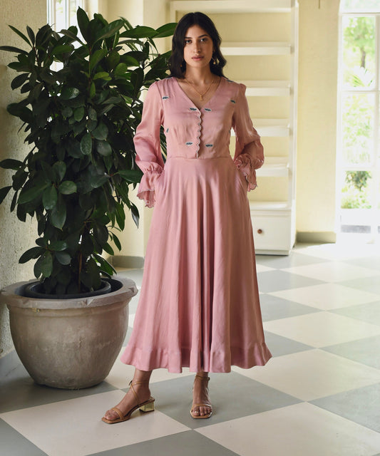 Pink Embroidered Satin Maxi Dress by Taro with Dusk To Dawn by Taro, Embroidered, Evening Wear, July Sale, July Sale 2023, Maxi Dresses, Modal Satin, Natural, Pink, Regular Fit, Silk, Womenswear at Kamakhyaa for sustainable fashion