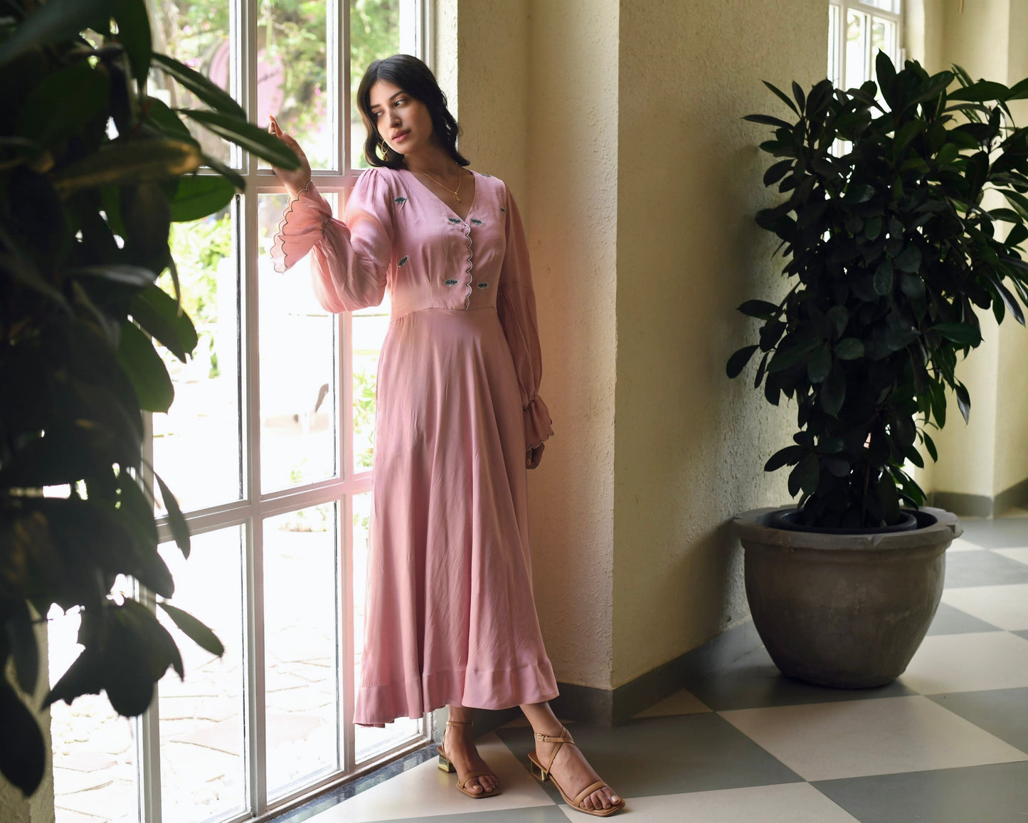 Pink Embroidered Satin Maxi Dress by Taro with Dusk To Dawn by Taro, Embroidered, Evening Wear, July Sale, July Sale 2023, Maxi Dresses, Modal Satin, Natural, Pink, Regular Fit, Silk, Womenswear at Kamakhyaa for sustainable fashion