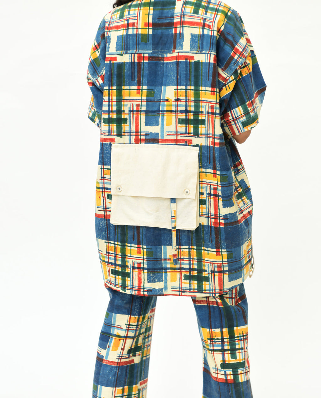 Blue Multicolor Co-ord Set by Rias Jaipur with 100% Organic Cotton, Best Selling, Casual Wear, Co-Ord Sets, Handblock Printed, Handspun, Handwoven, Office Wear Co-ords, Prints, Relaxed Fit, Stellar Print, Stripes, Travel, Travel Co-ords, Vacation, Void, Void by Rias Jaipur, Womenswear at Kamakhyaa for sustainable fashion