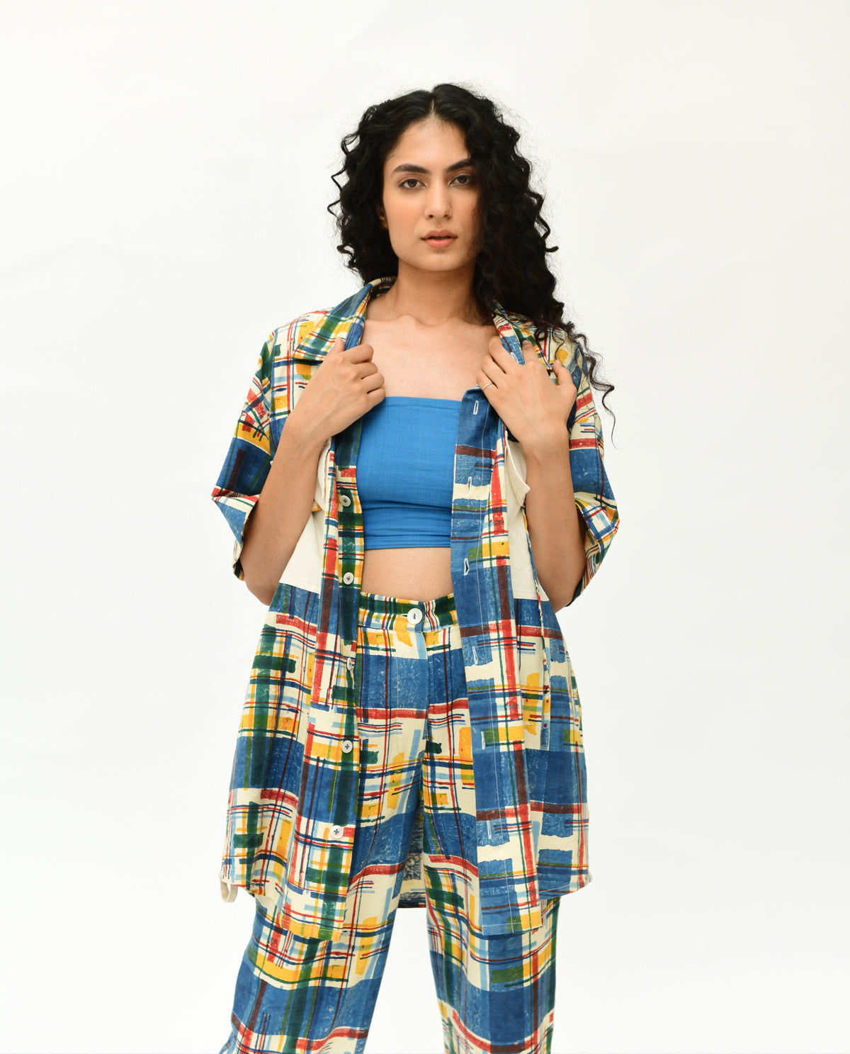 Multicolor Organic Cotton Shirt by Rias Jaipur with 100% Organic Cotton, Casual Wear, Handblock Printed, Handspun, Handwoven, Off-White, Prints, Relaxed Fit, Shirts, Stellar Print, Stripes, Void, Void by Rias Jaipur, Womenswear at Kamakhyaa for sustainable fashion