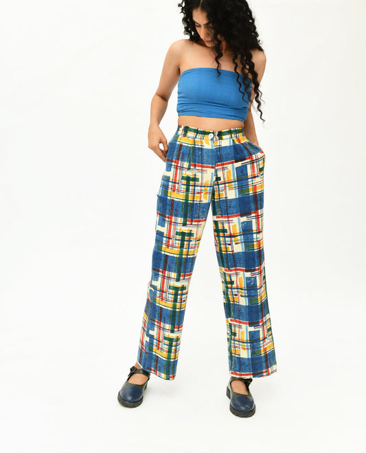 Blue Multicolor Stripes Pant by Rias Jaipur with 100% Organic Cotton, Best Selling, Casual Wear, Handblock Printed, Handspun, Handwoven, Pants, Prints, Relaxed Fit, Stellar Print, Stripes, Void, Void by Rias Jaipur, Womenswear at Kamakhyaa for sustainable fashion